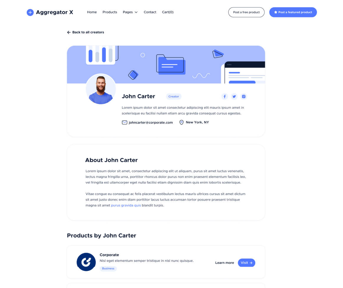 Aggregator X - Creator Single Page - Upvoting Webflow Template