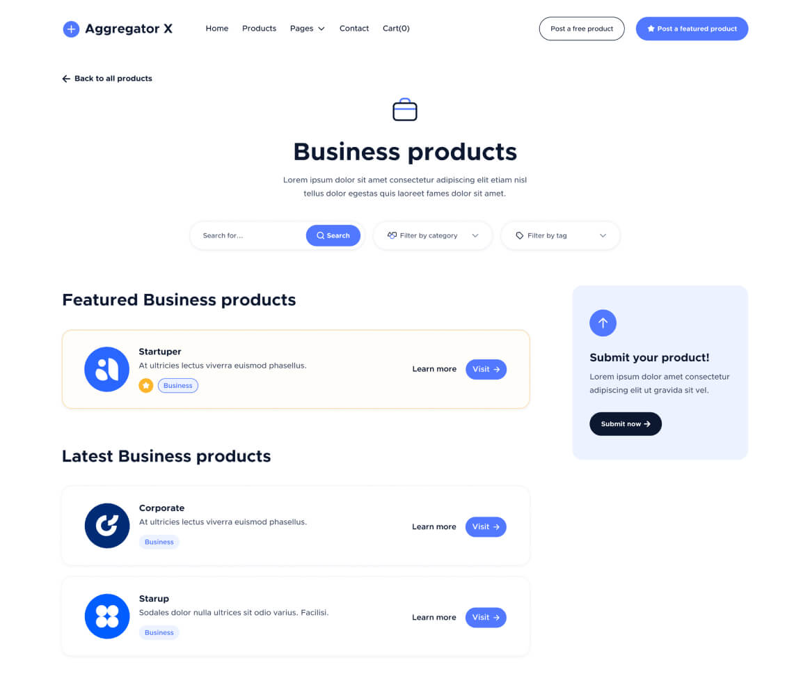 Aggregator X - Products Category Page - Upvoting Webflow Template