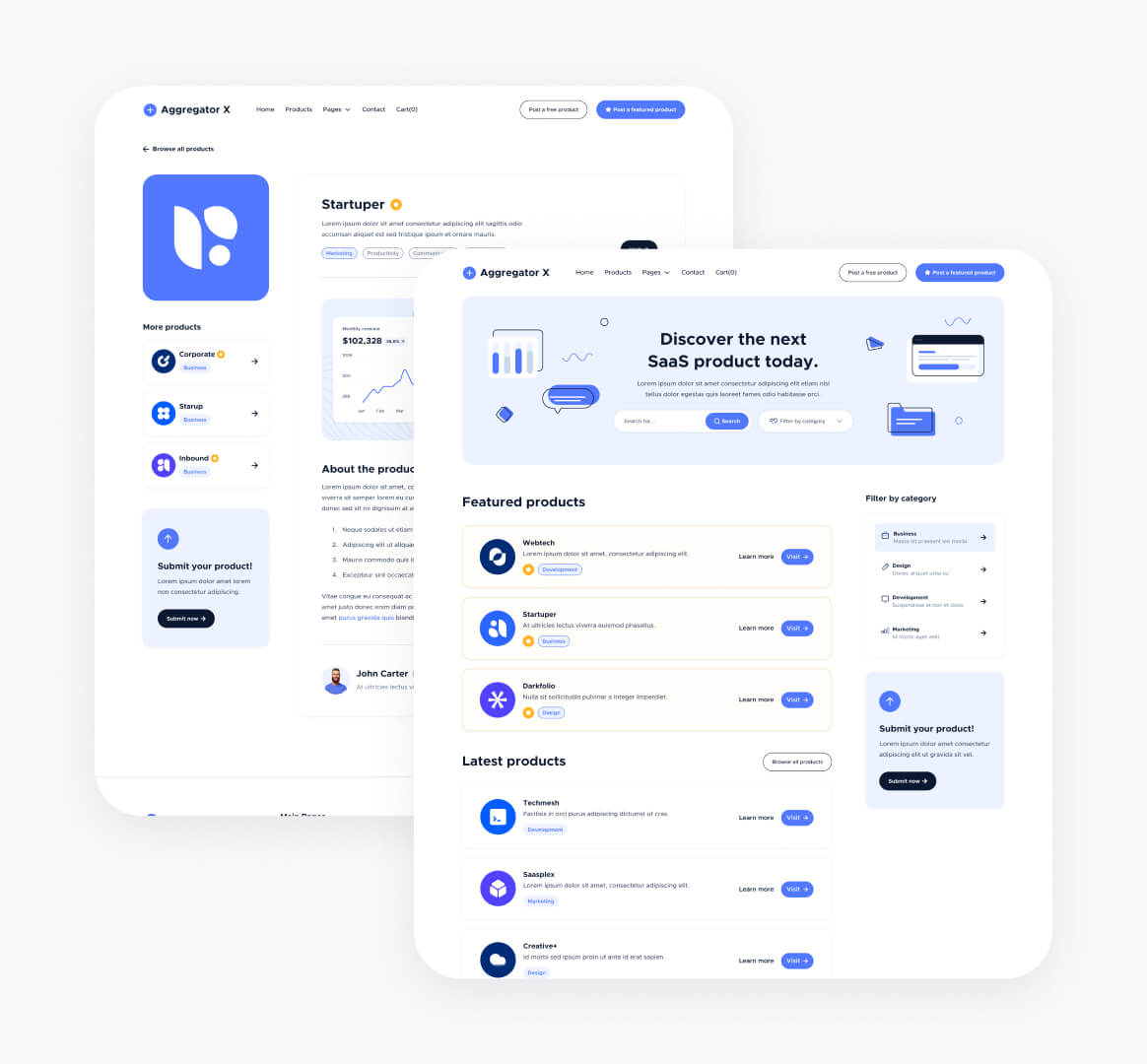 Aggregator X - 20 Pages Included - Upvoting Webflow Template