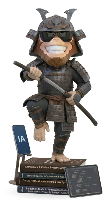 Monkey samurai mascot representing secure AI development for fintech and healthcare platforms
