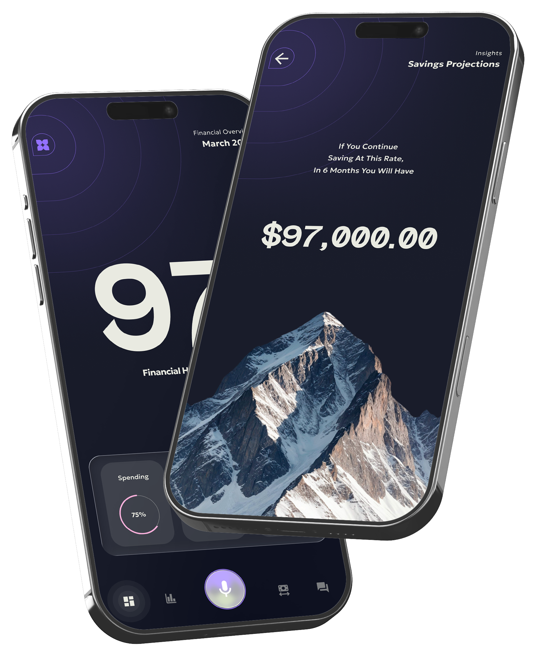 Two smartphones showing a caregiving support app with stress level at 81%, guided breathing exercise with orange concentric circles and countdown.