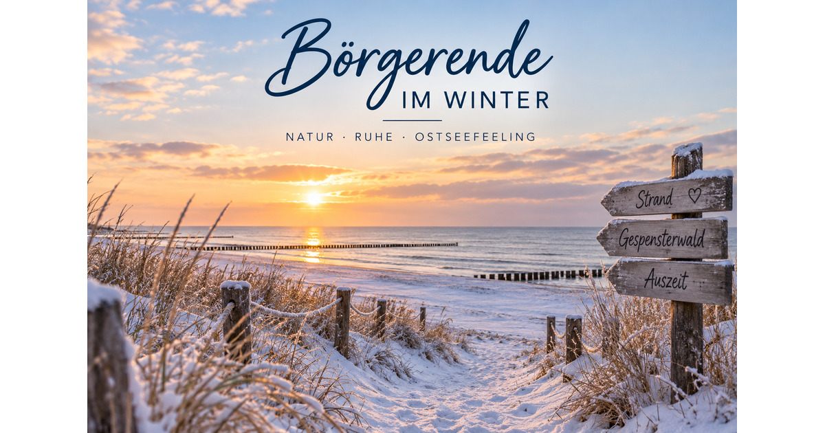 Winterlicher Strand bei Börgerende mit Blick auf die Ostsee in der Dämmerung