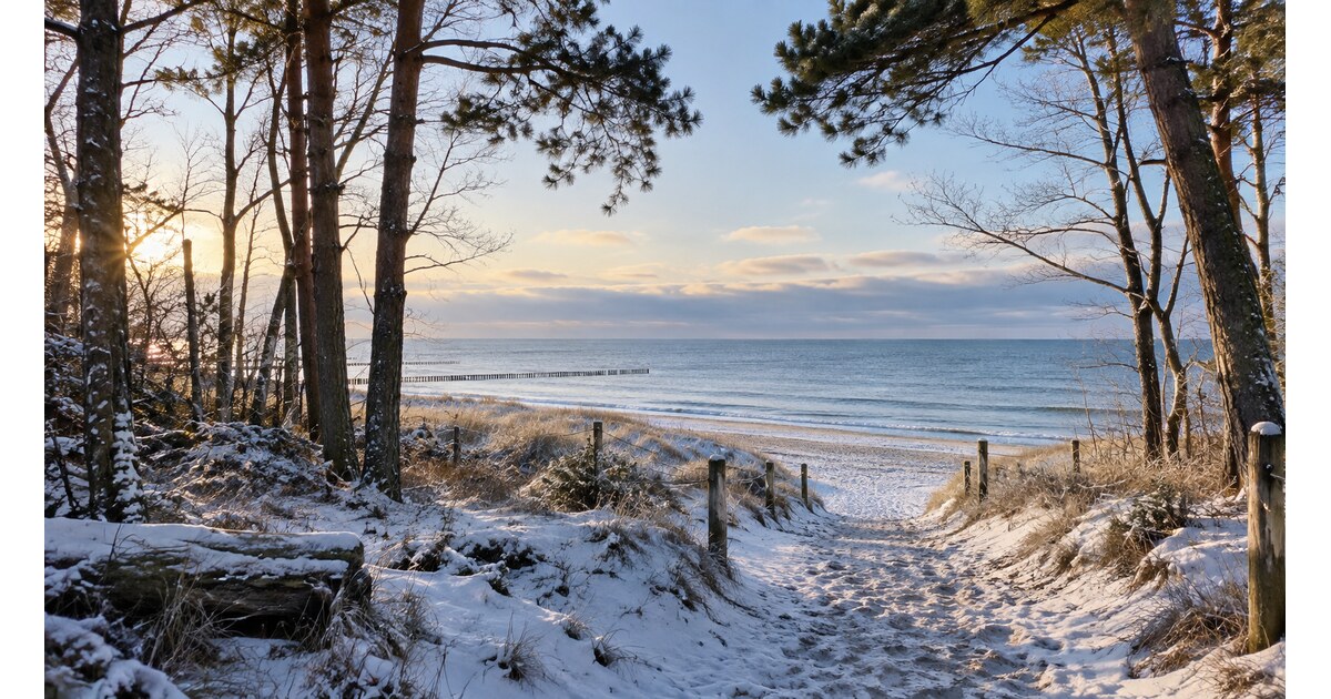 Winterlicher Küstenwald am Strand von Graal-Müritz mit Blick auf die Ostsee