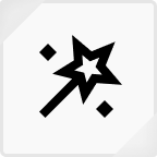 Black magic wand with a star burst and sparkles on a white background.