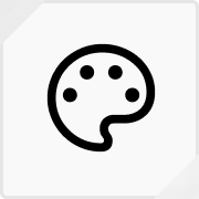 Black artist paint palette icon with five paint spots on a white background.