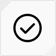 Black checkmark inside a black circle on a light gray rounded square background.