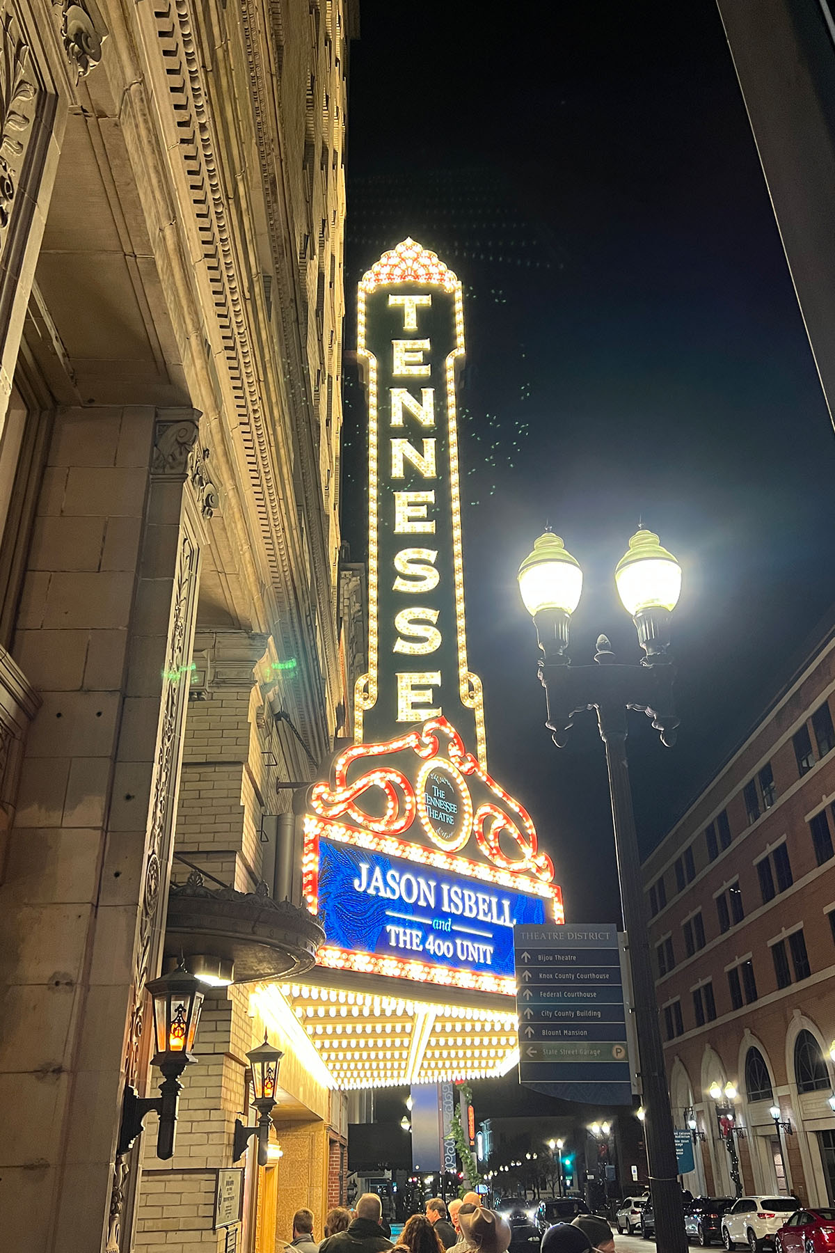 Close up view of a large neon sign that reads "Tennessee"