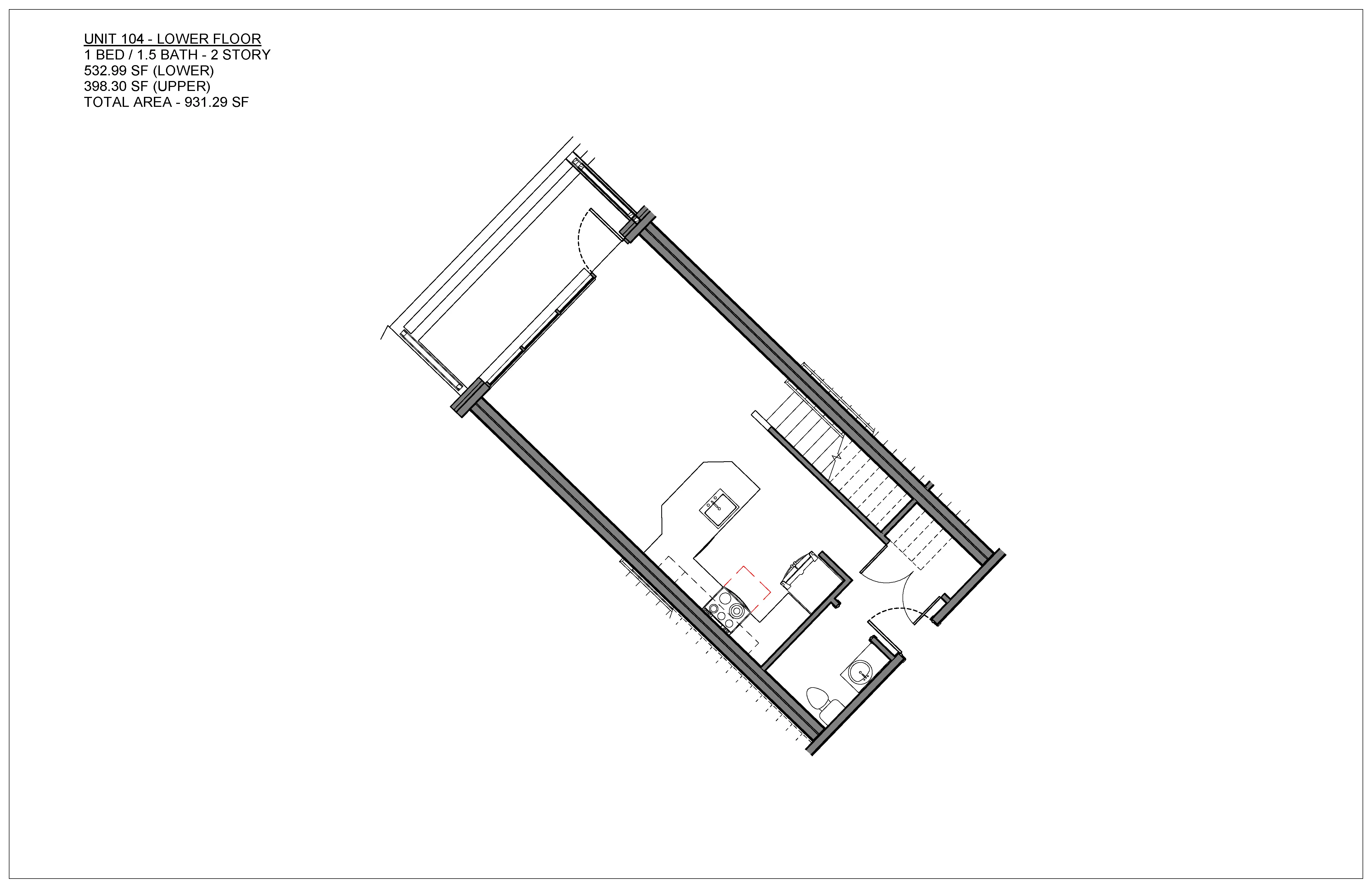One bedroom condo floor plan at Hawthorne in South Knoxville