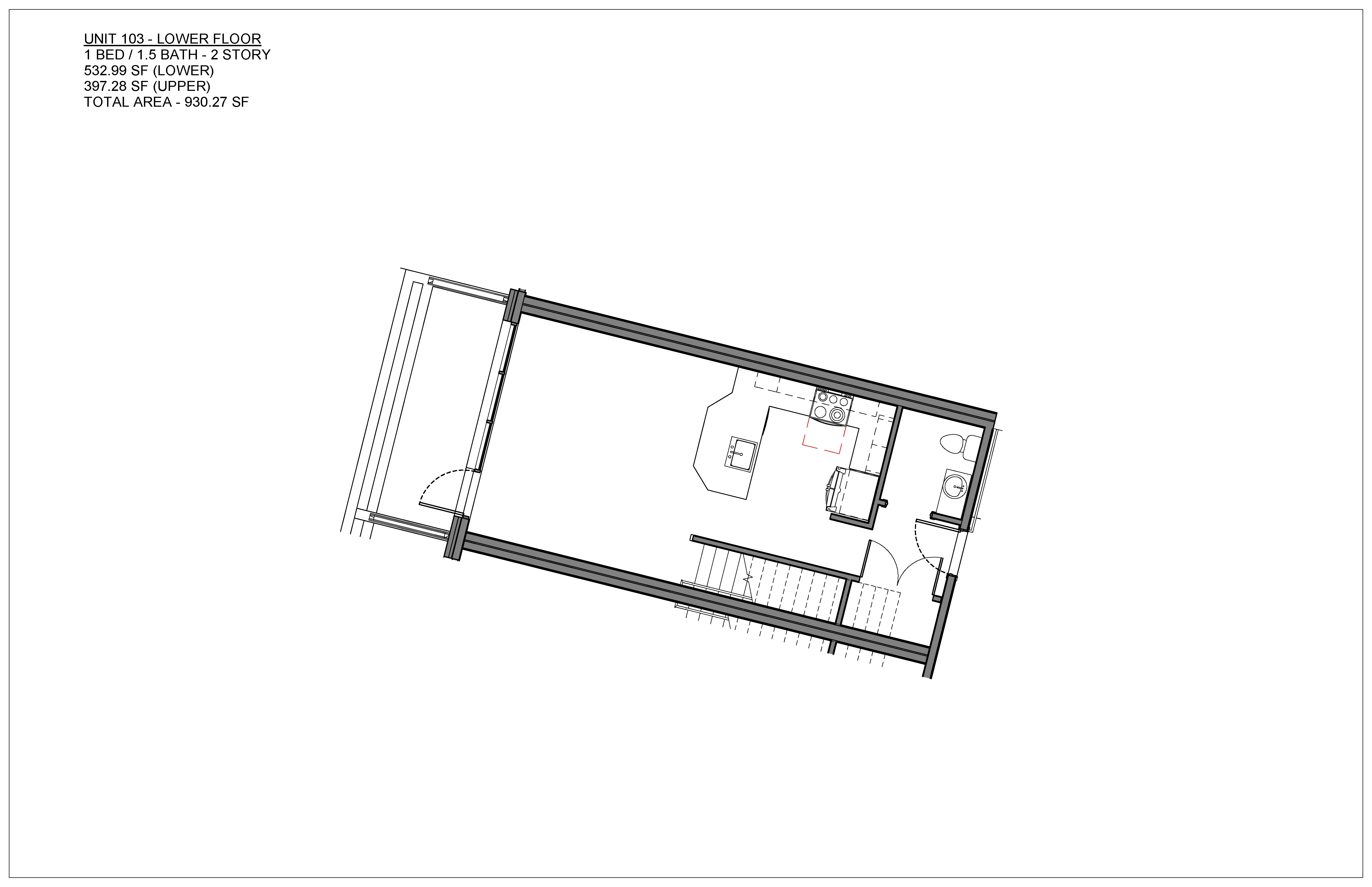 One bedroom condo floor plan at Hawthorne in South Knoxville