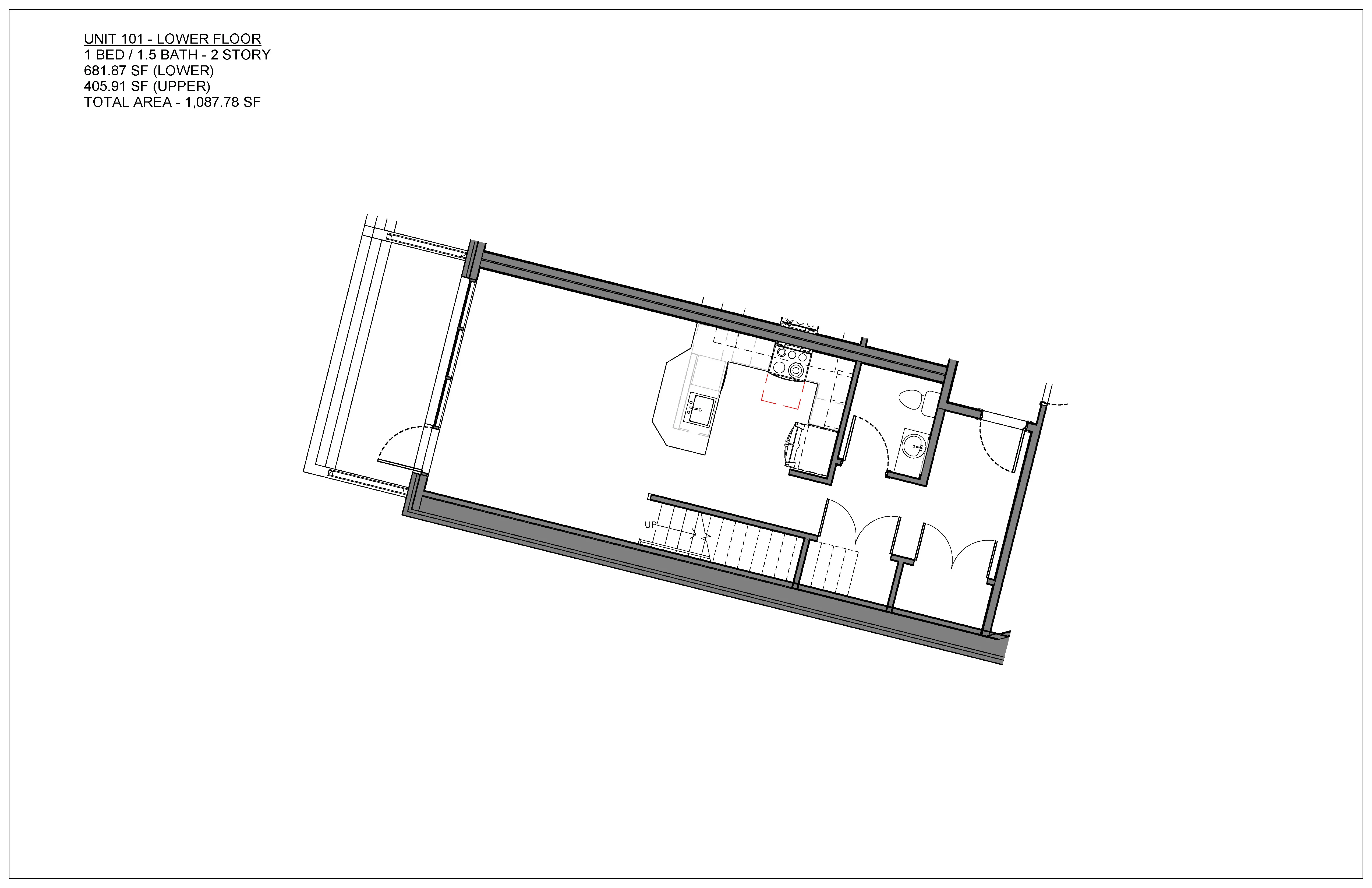 One bedroom condo floor plan at Hawthorne in South Knoxville