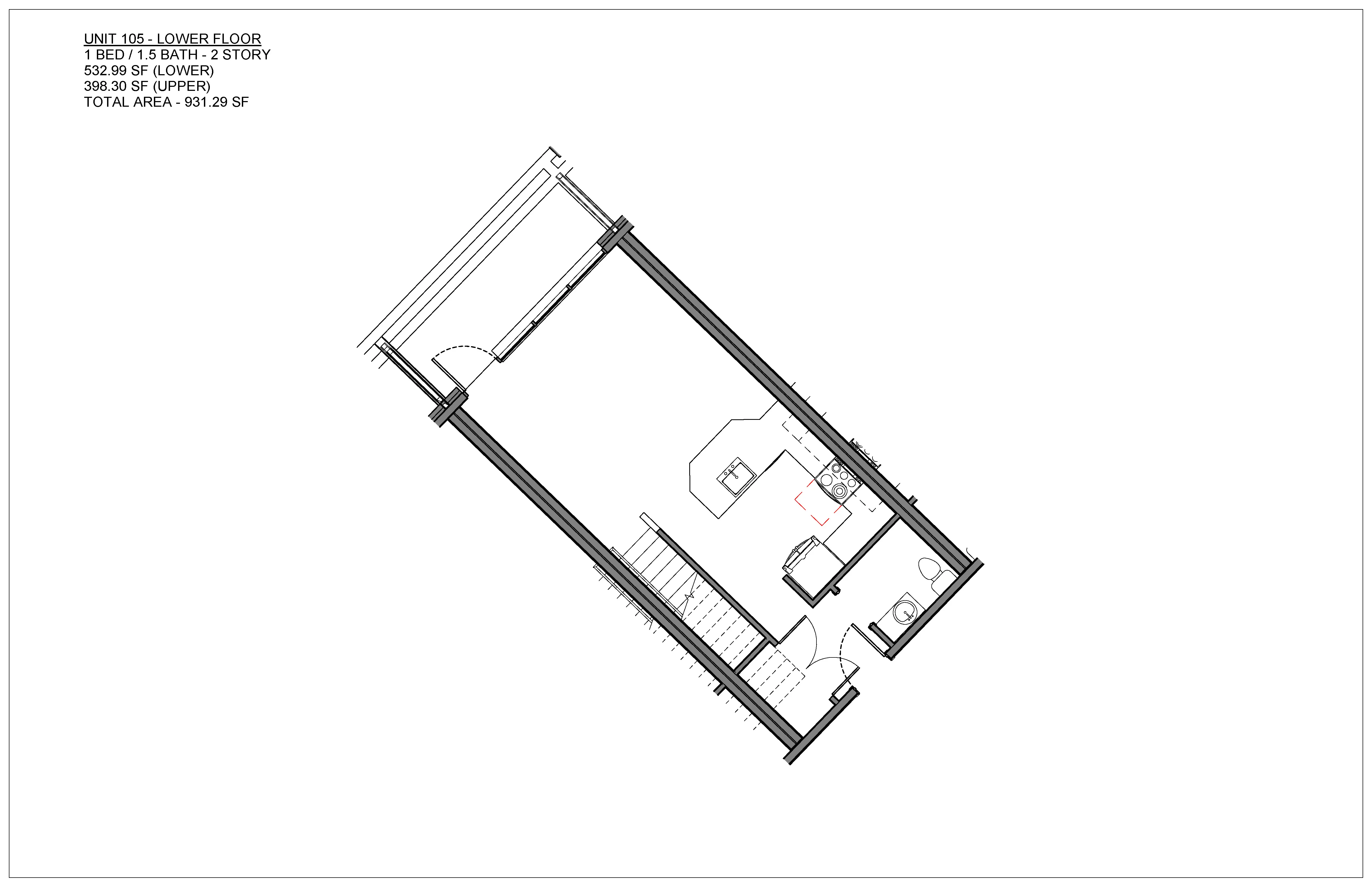 One bedroom condo floor plan at Hawthorne in South Knoxville
