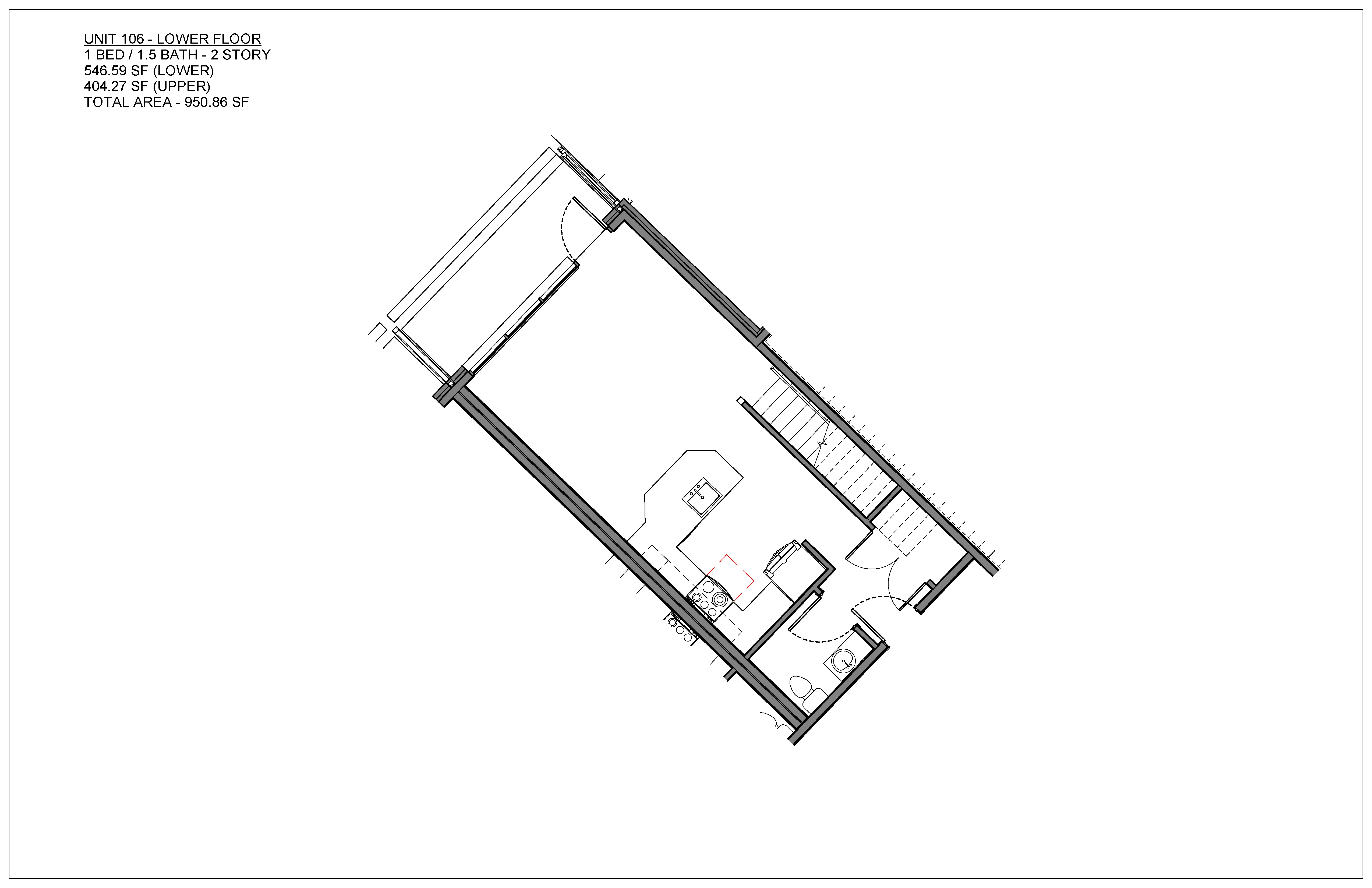 One bedroom condo floor plan at Hawthorne in South Knoxville