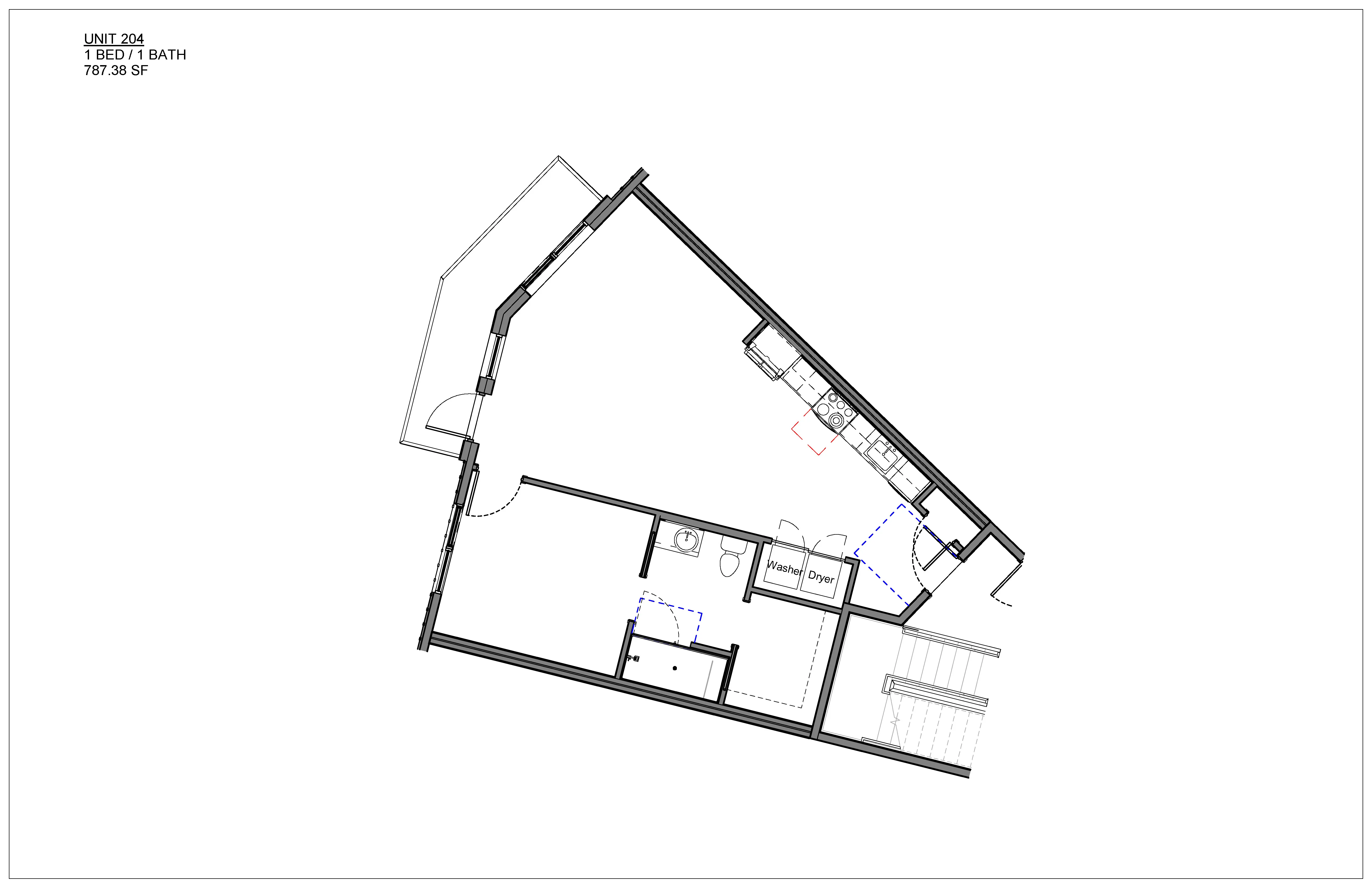 One bedroom condo floor plan at Hawthorne in South Knoxville