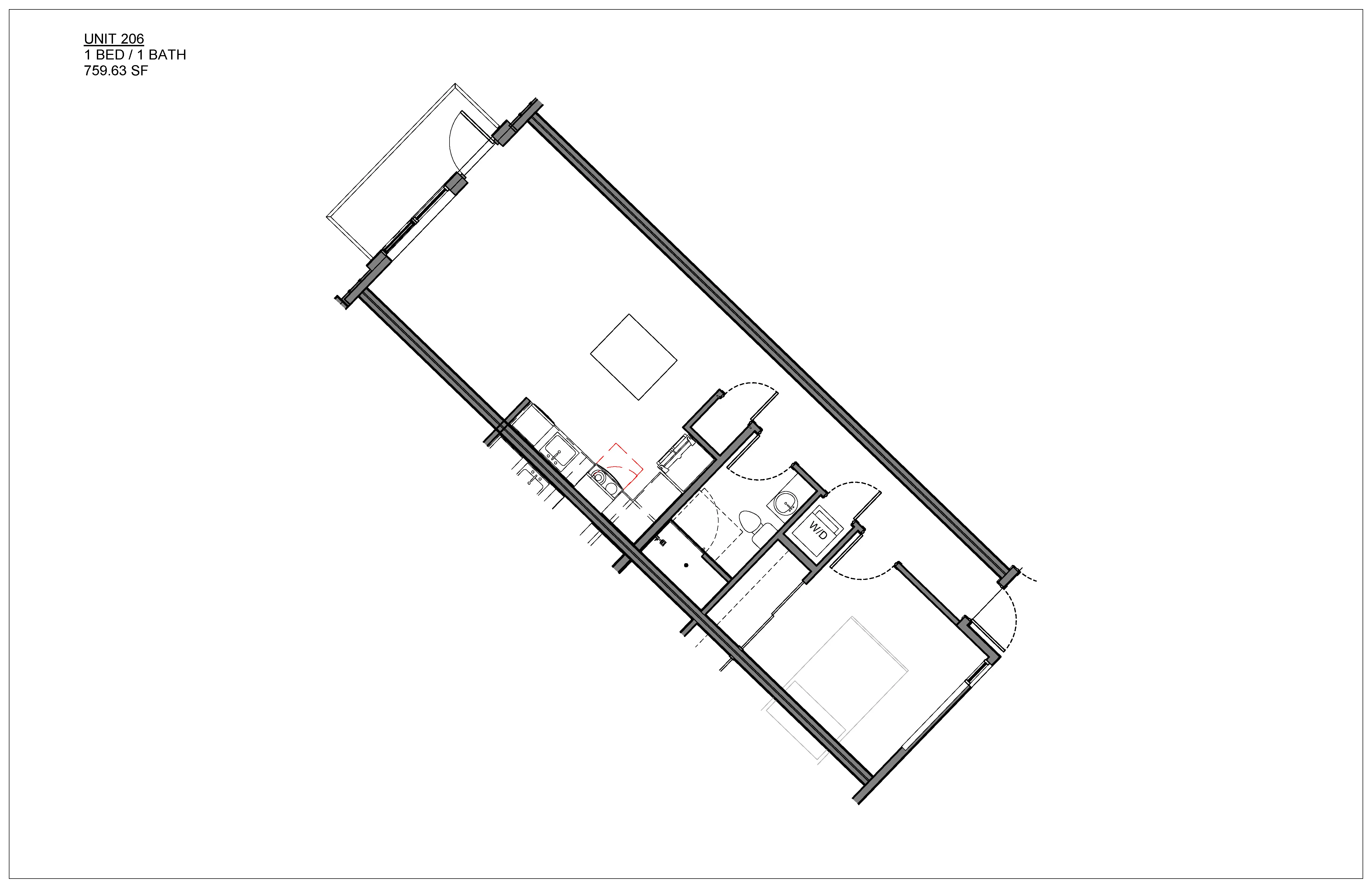 One bedroom condo floor plan at Hawthorne in South Knoxville