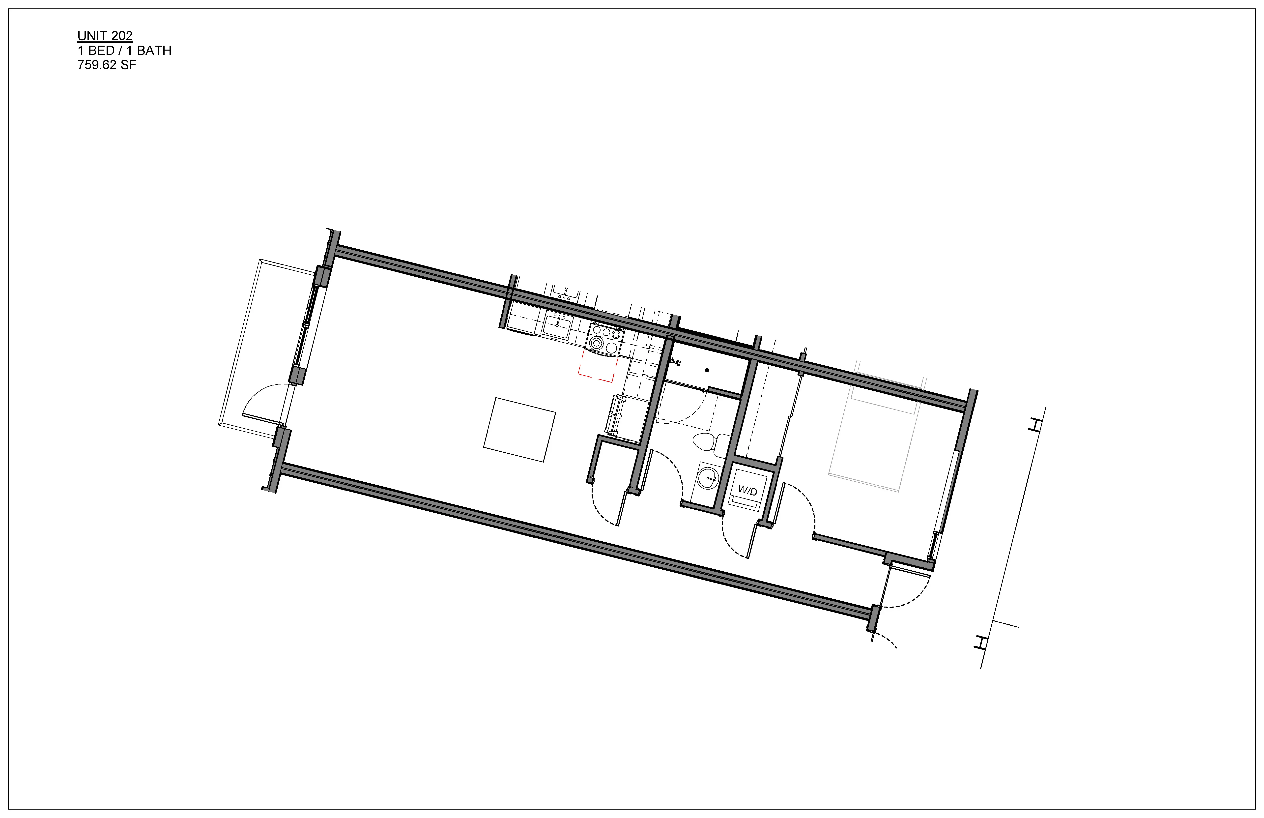 One bedroom condo floor plan at Hawthorne in South Knoxville