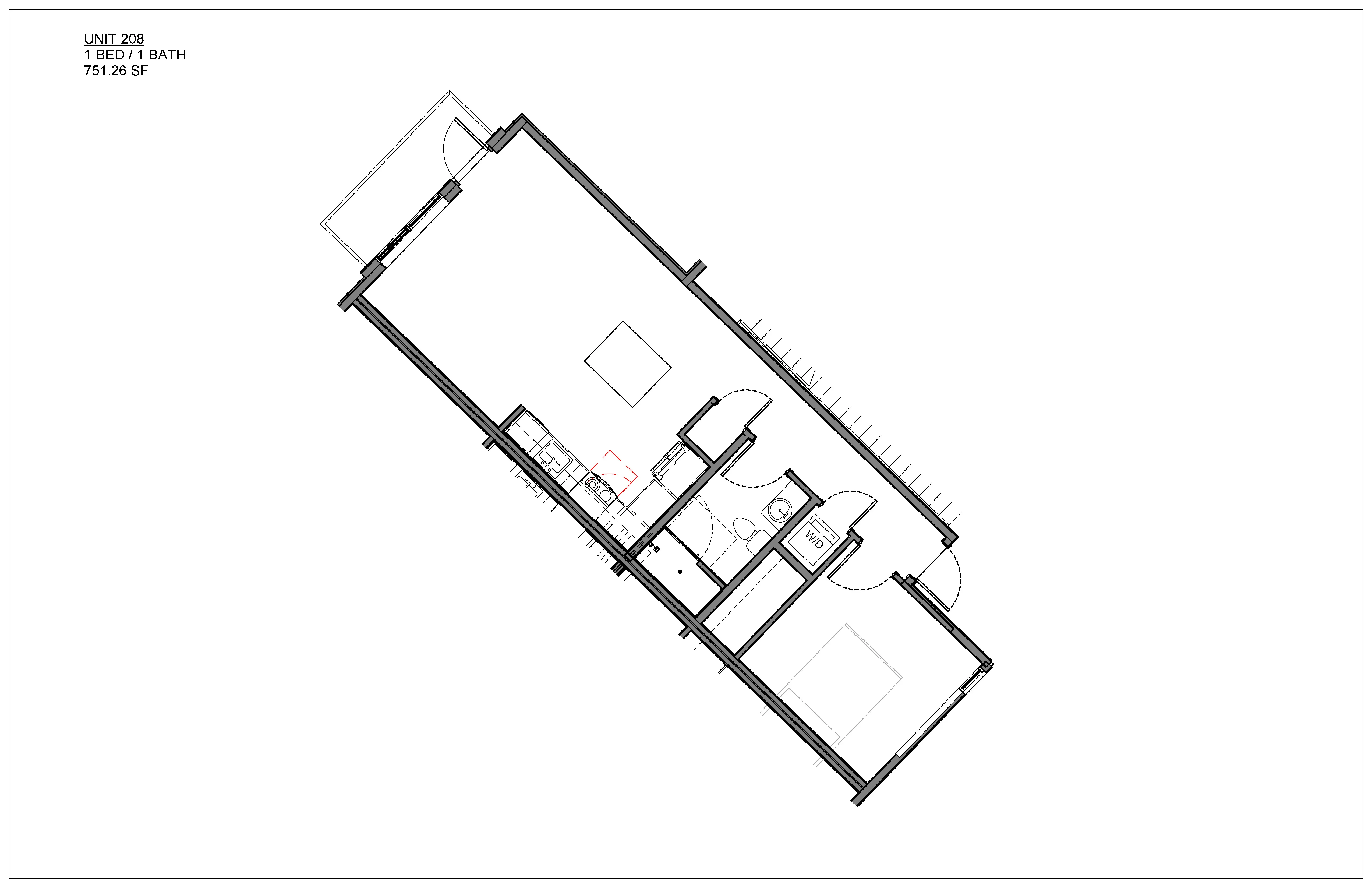 One bedroom condo floor plan at Hawthorne in South Knoxville
