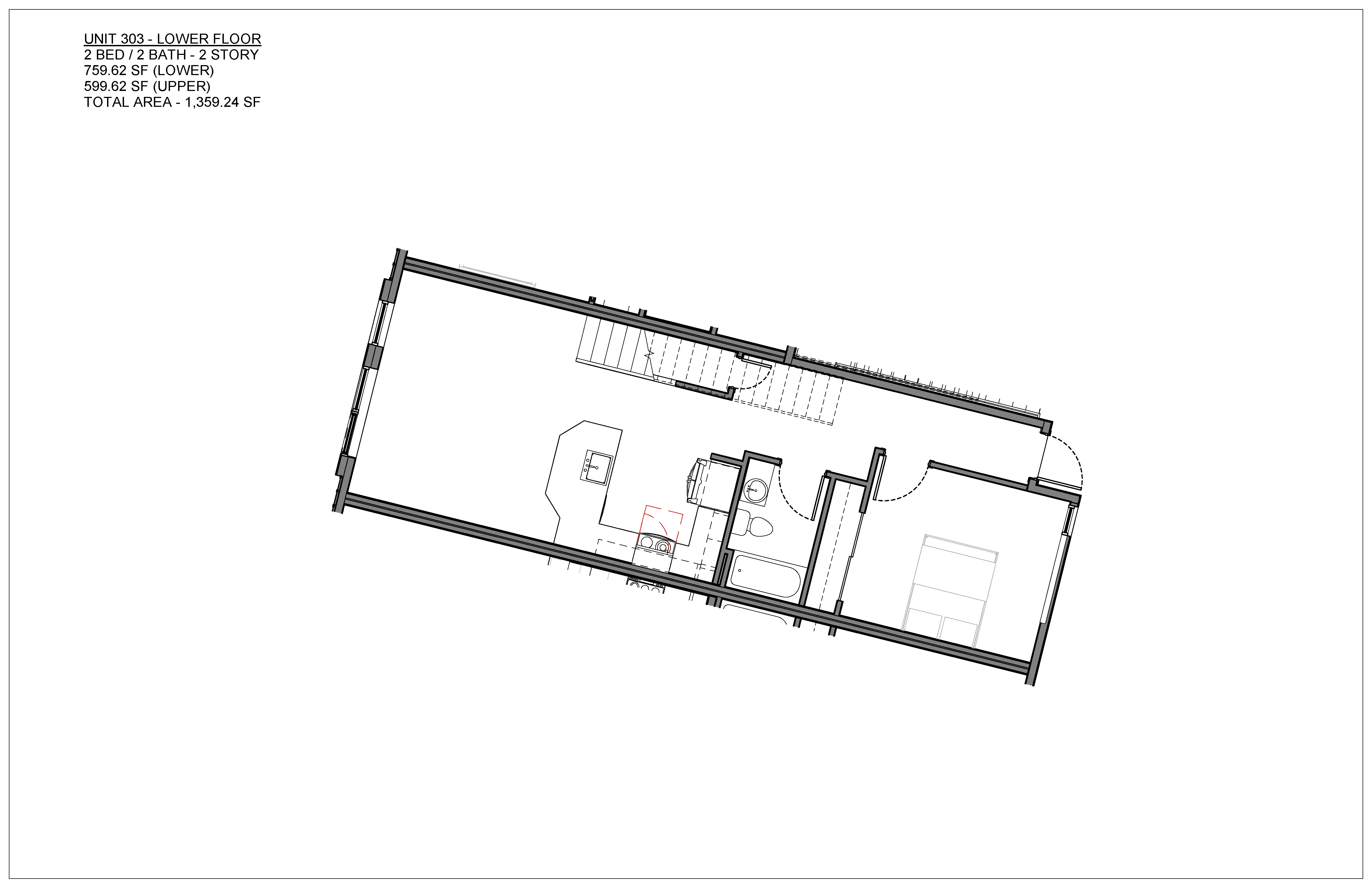 Two bedroom condo floor plan at Hawthorne in South Knoxville