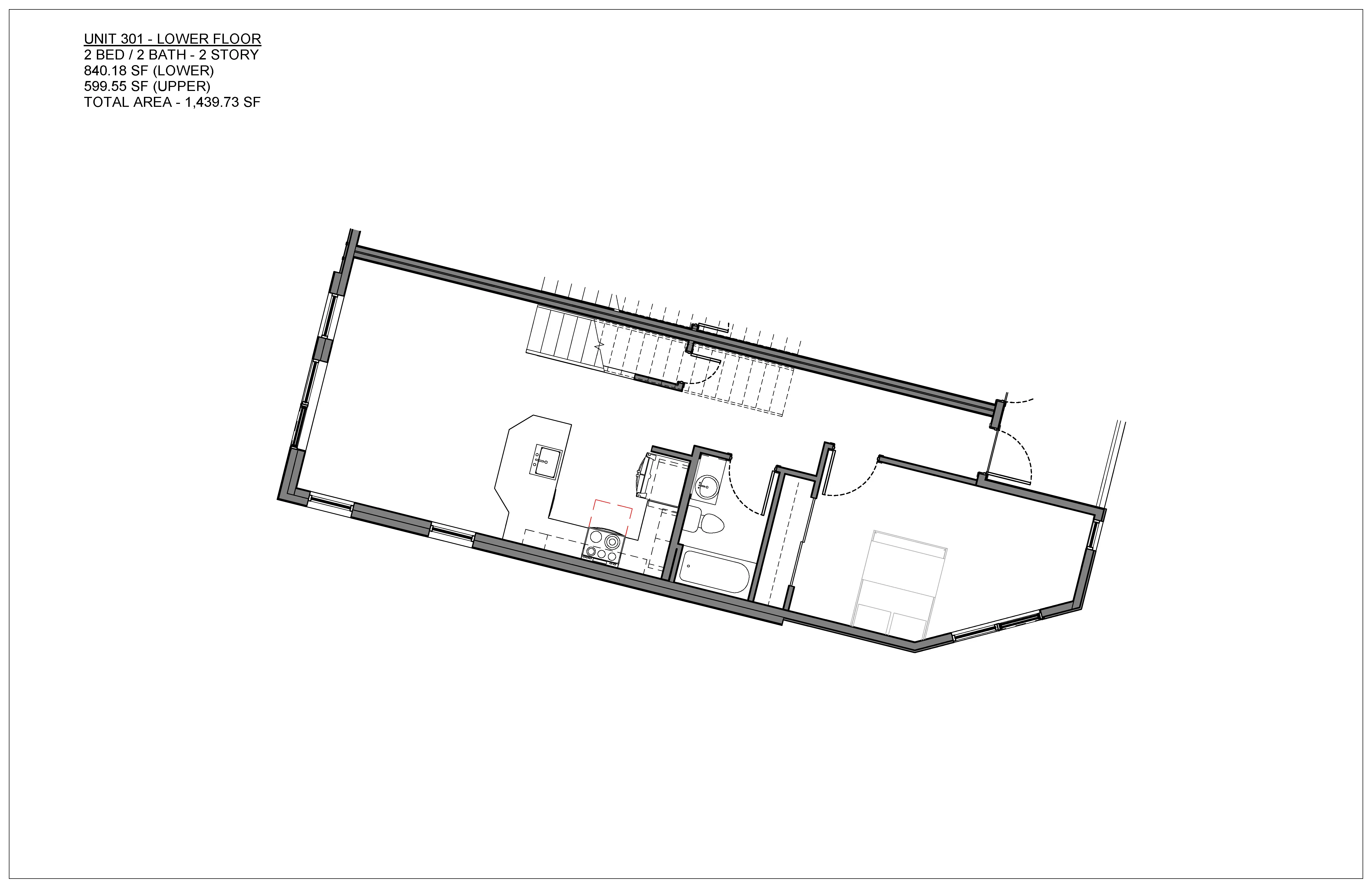 Two bedroom condo floor plan at Hawthorne in South Knoxville