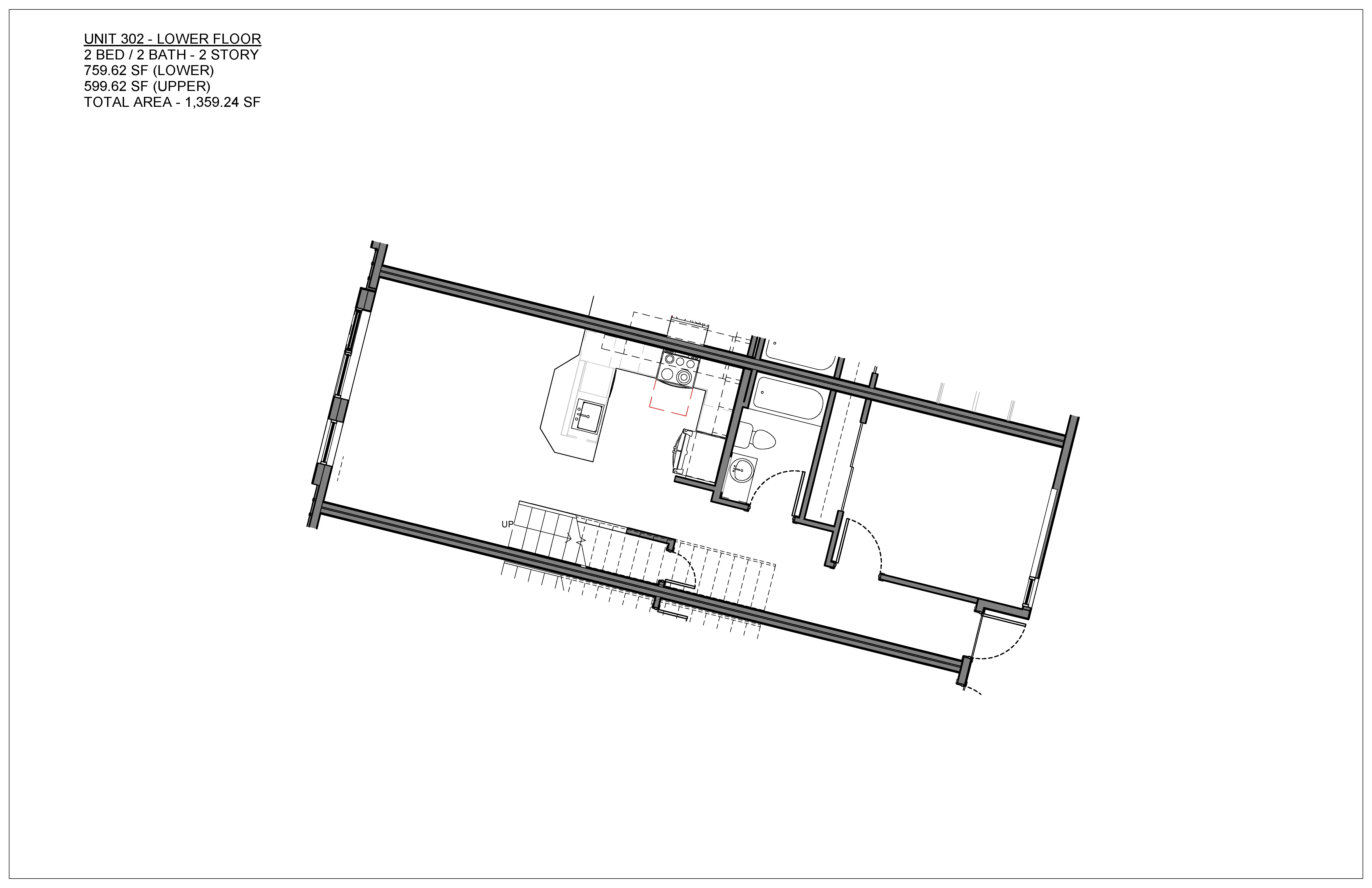 Two bedroom condo floor plan at Hawthorne in South Knoxville