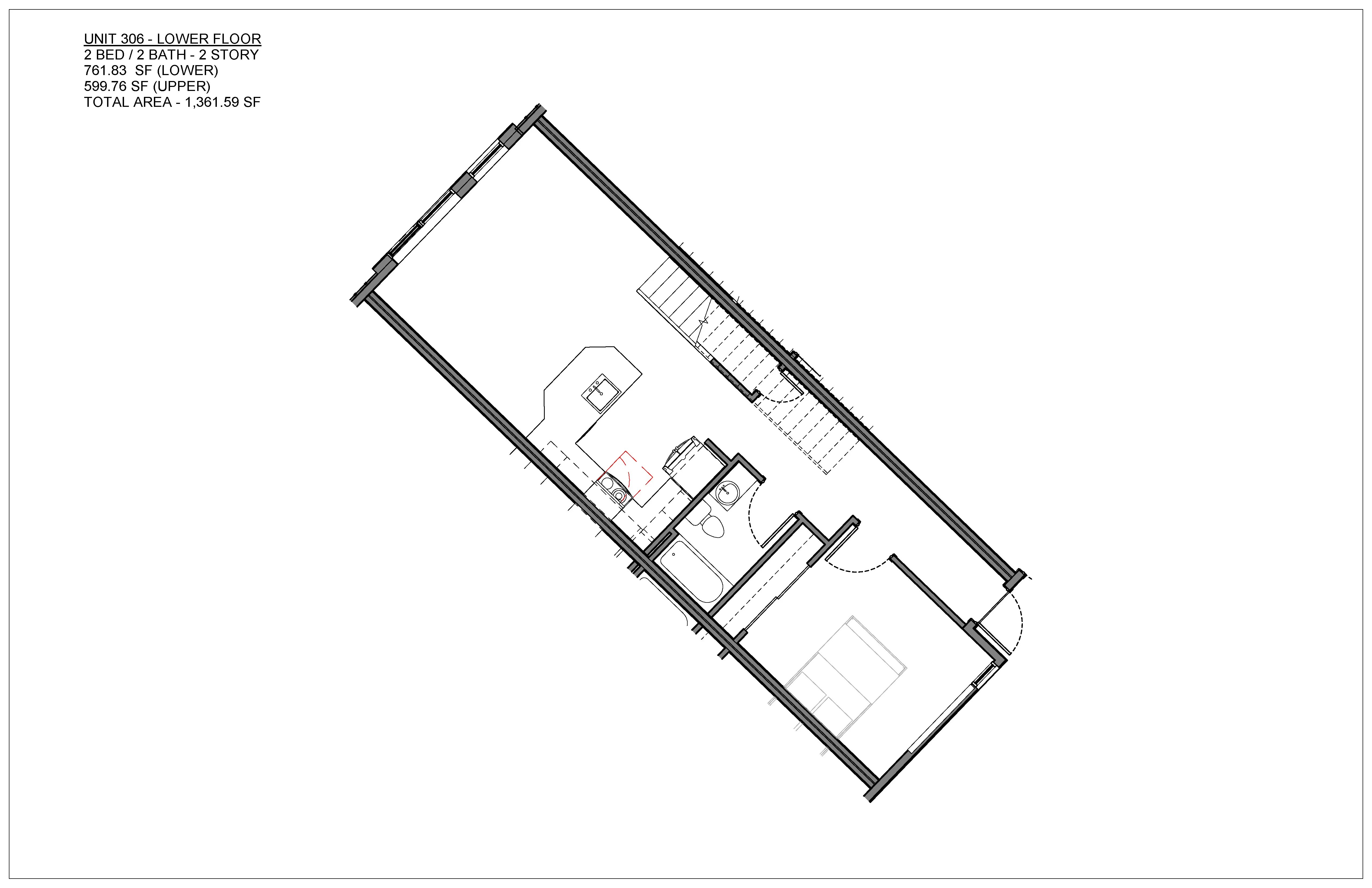 Two bedroom condo floor plan at Hawthorne in South Knoxville