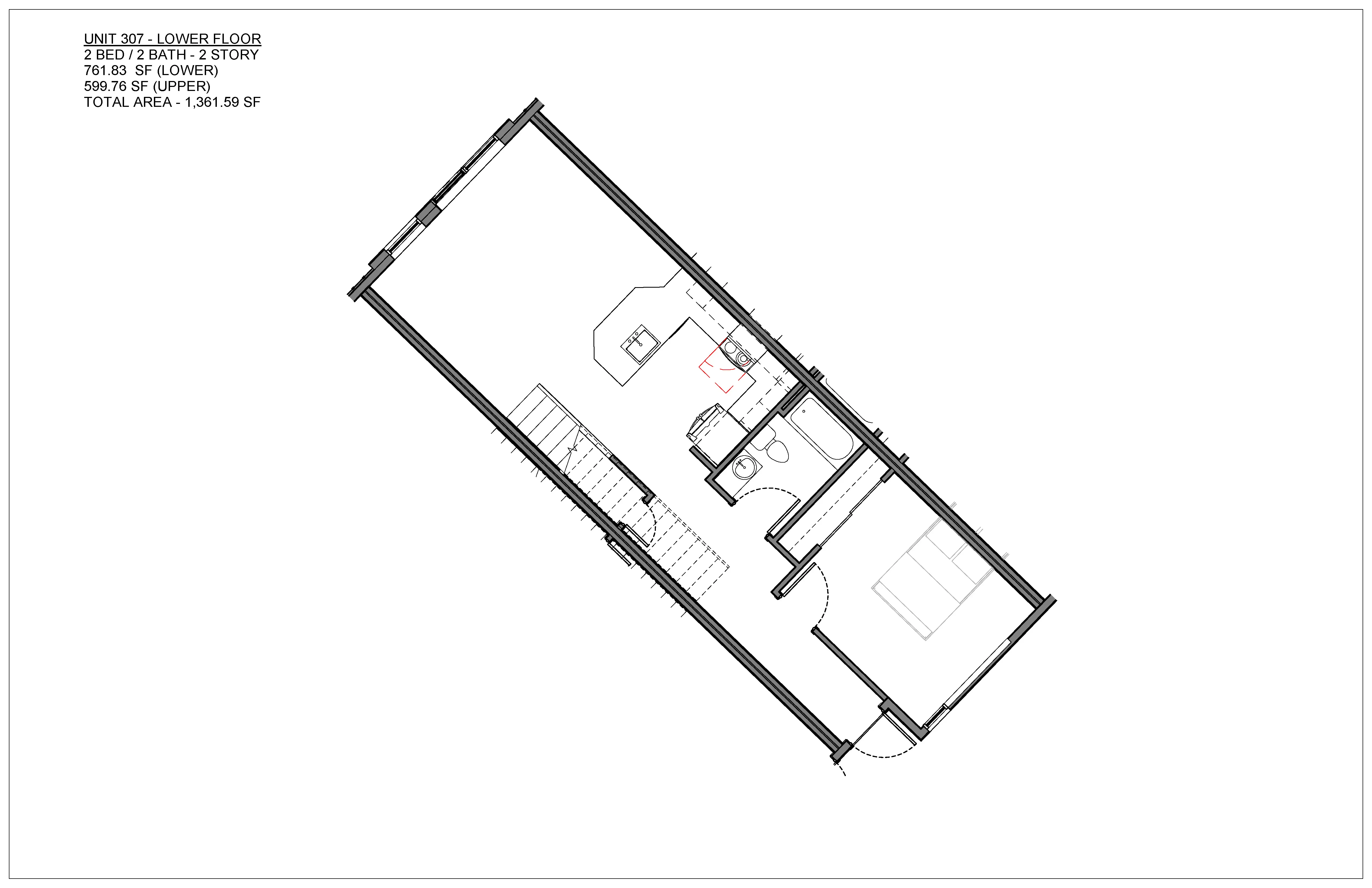 Two bedroom condo floor plan at Hawthorne in South Knoxville