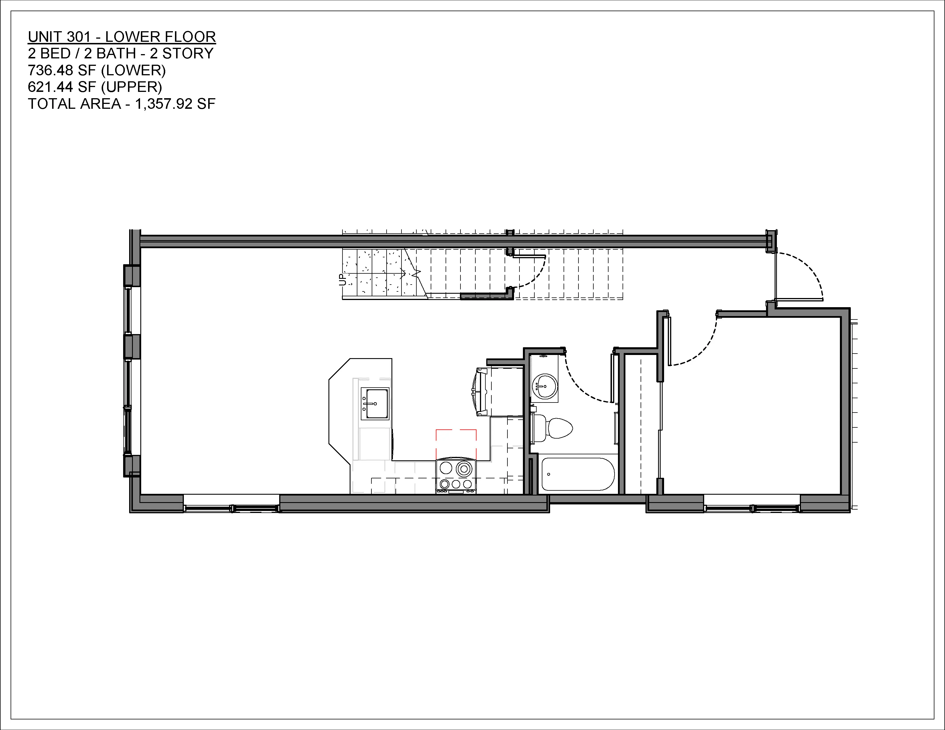 Two bedroom condo floor plan at Suttree in South Knoxville