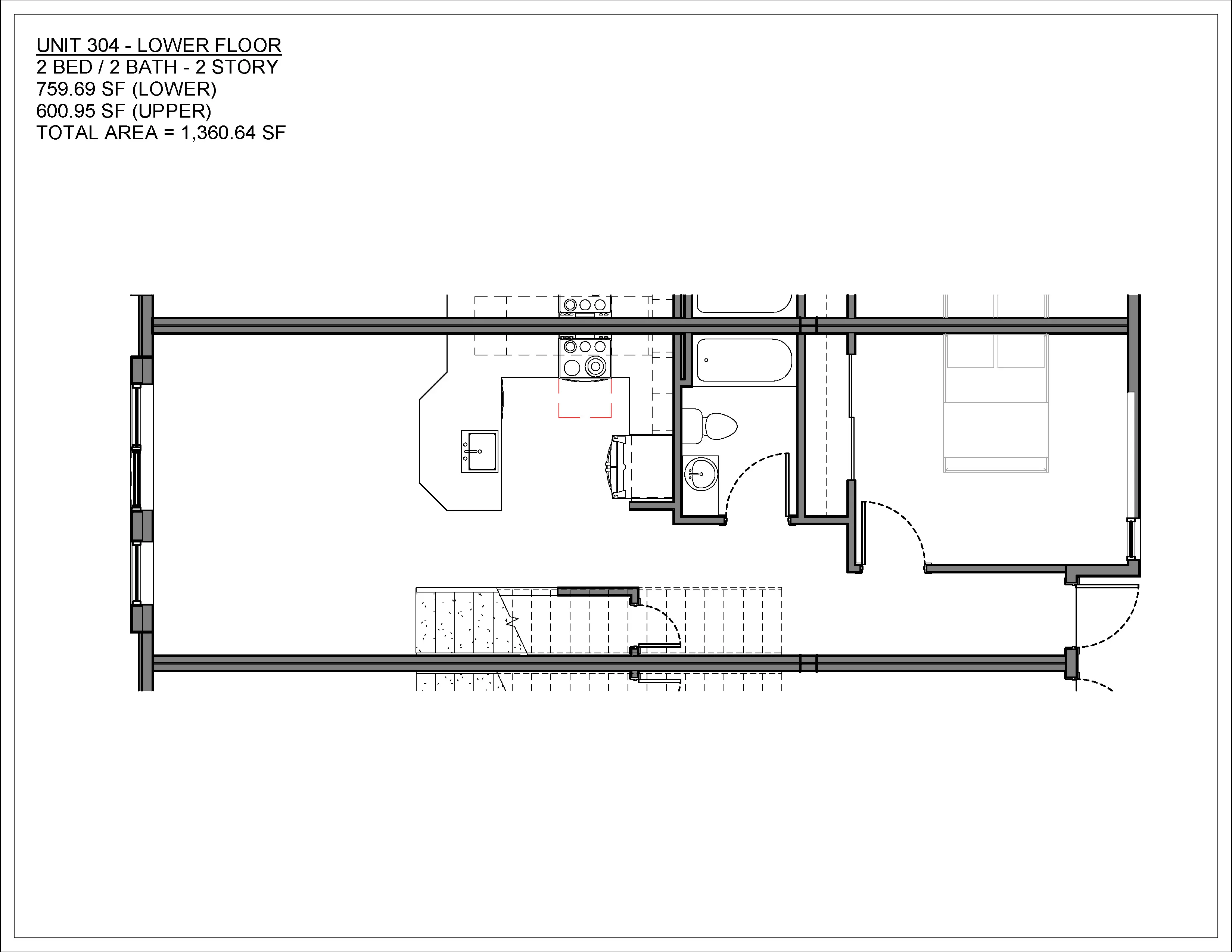 Two bedroom condo floor plan at Suttree in South Knoxville