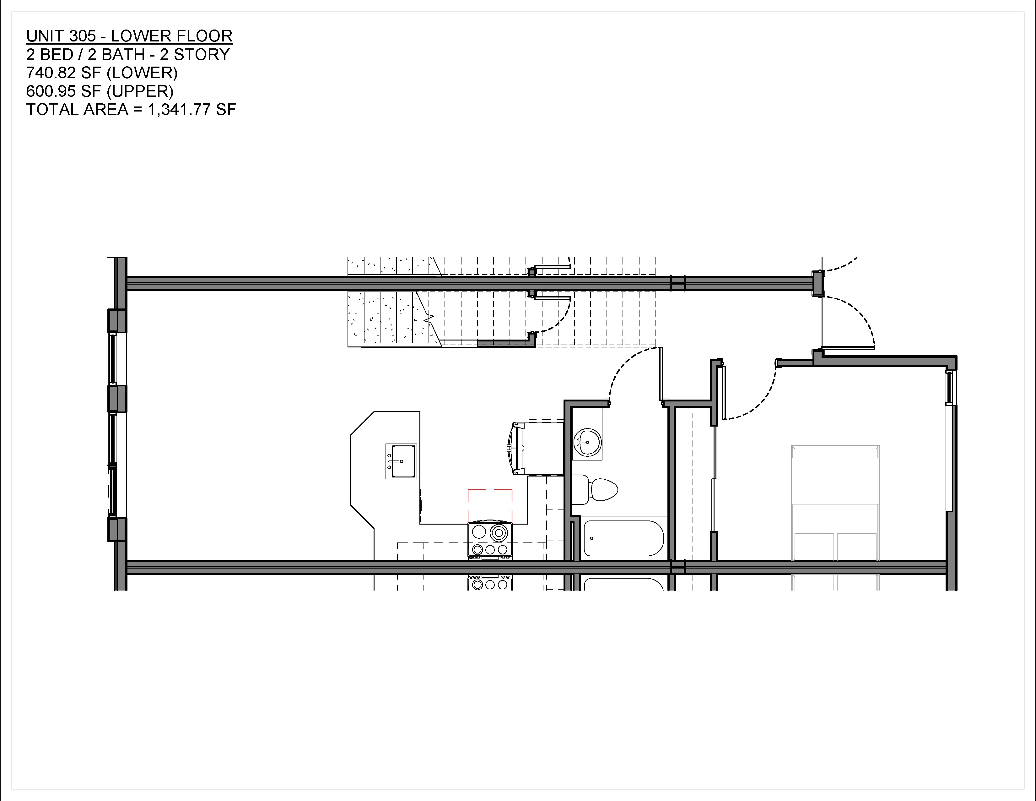 Two bedroom condo floor plan at Suttree in South Knoxville