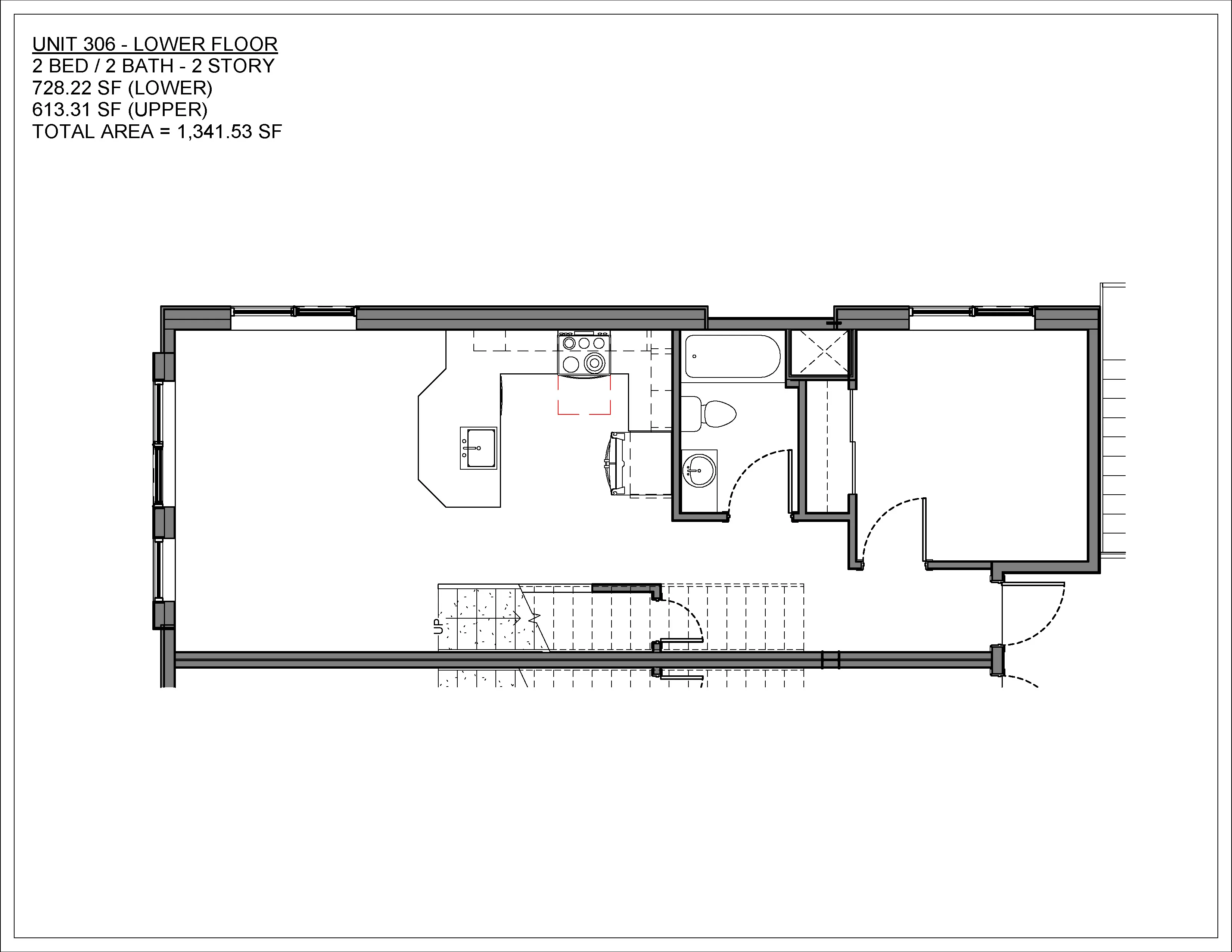 Two bedroom condo floor plan at Suttree in South Knoxville