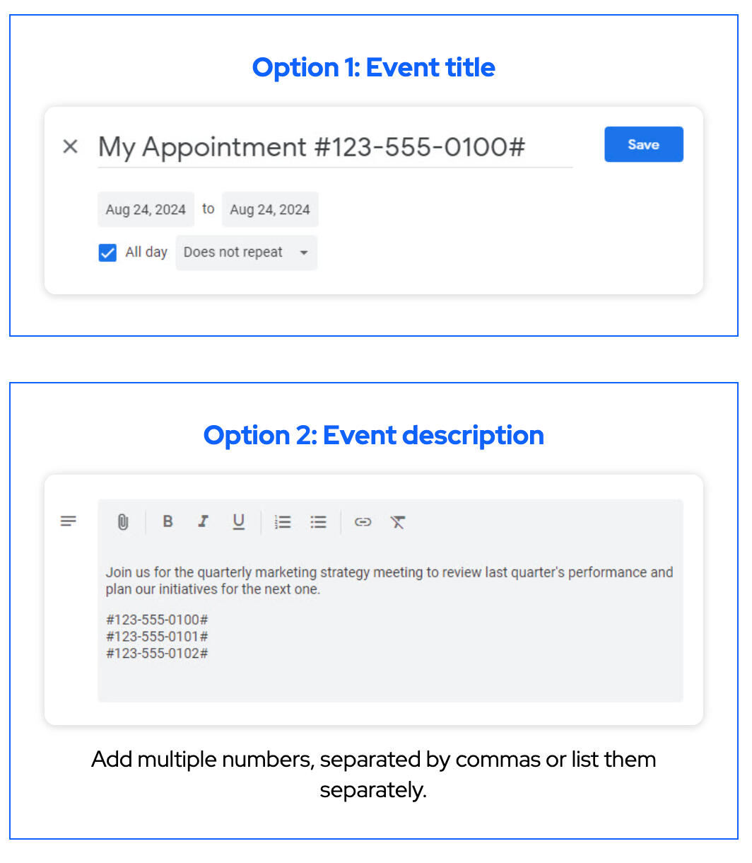 Google Calendar Event example