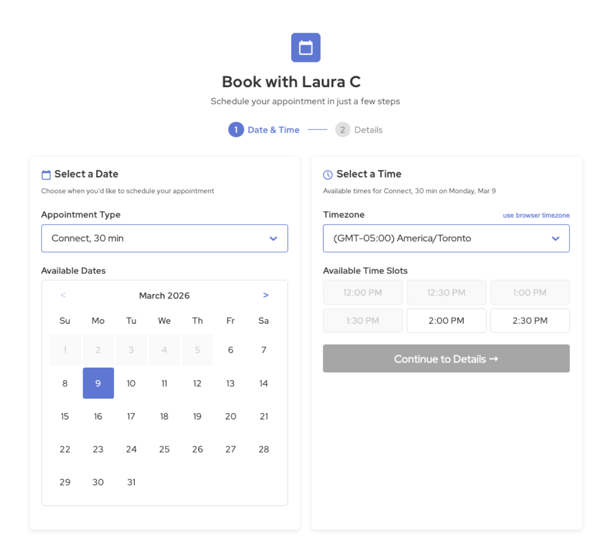 SMS Reminder custom booking page