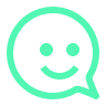 Green speech bubble with a smiling face inside, representing friendly communication.