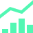 Line chart with upward trend and four green bars of varying heights below it.