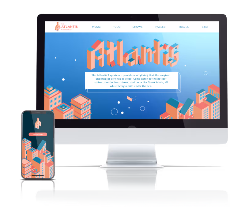 Computer and phone mockup of The Atlantis Experience