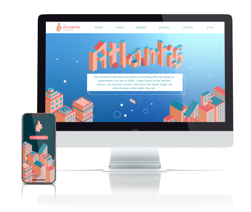Computer and phone mockup of The Atlantis Experience