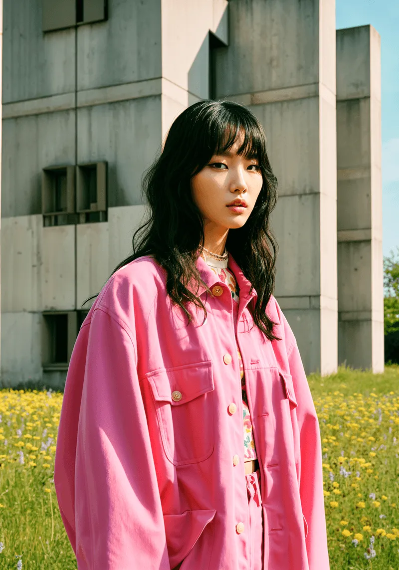 girl with pink jacket