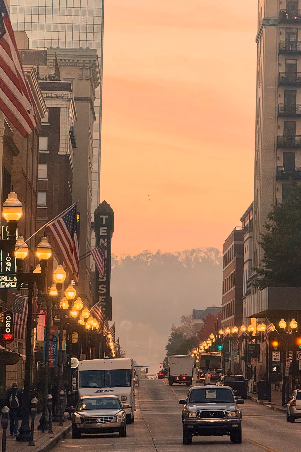 a view looking down the Gay street in Knoxville Tennessee