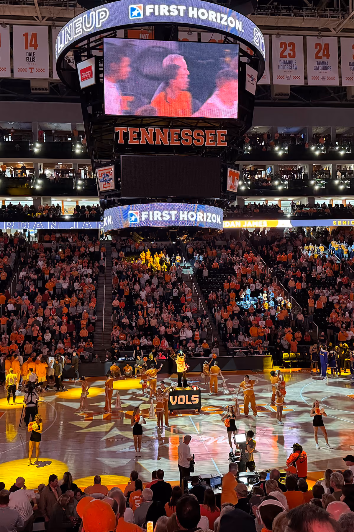 a view of the court at a university of tennessee basketball game