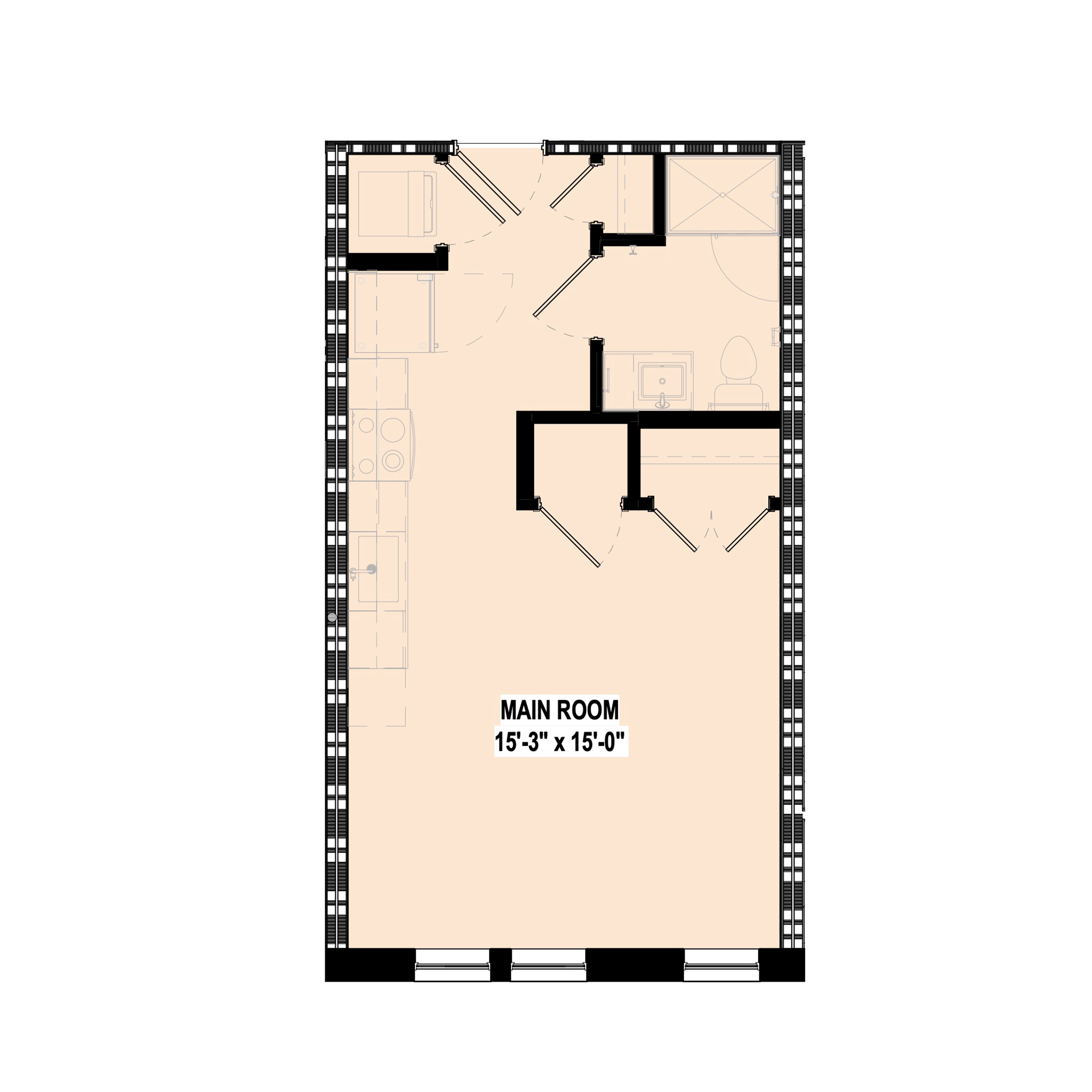 Studio apartment floor plan at City Summit Apartments