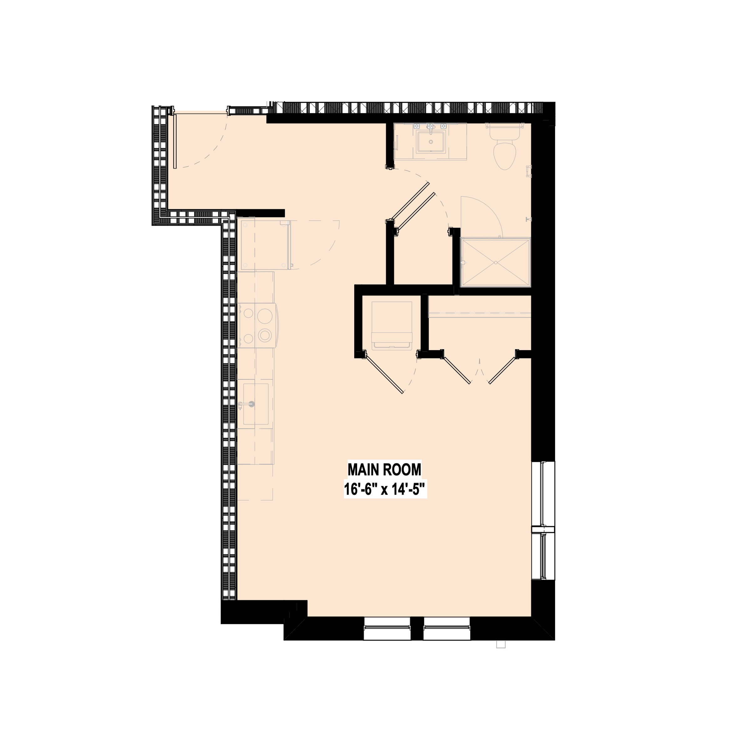 Studio apartment floor plan at City Summit Apartments