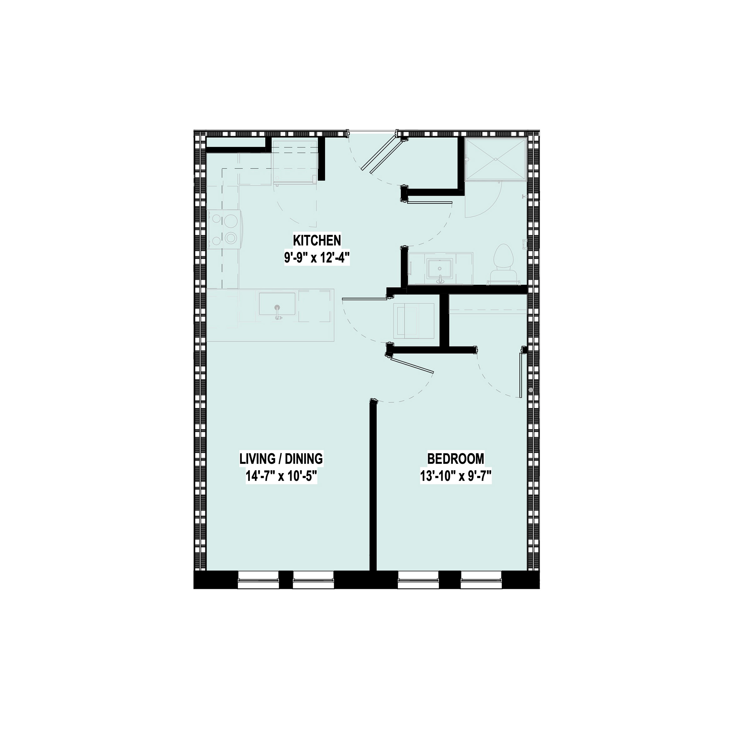 One bed apartment floor plan at City Summit Apartments