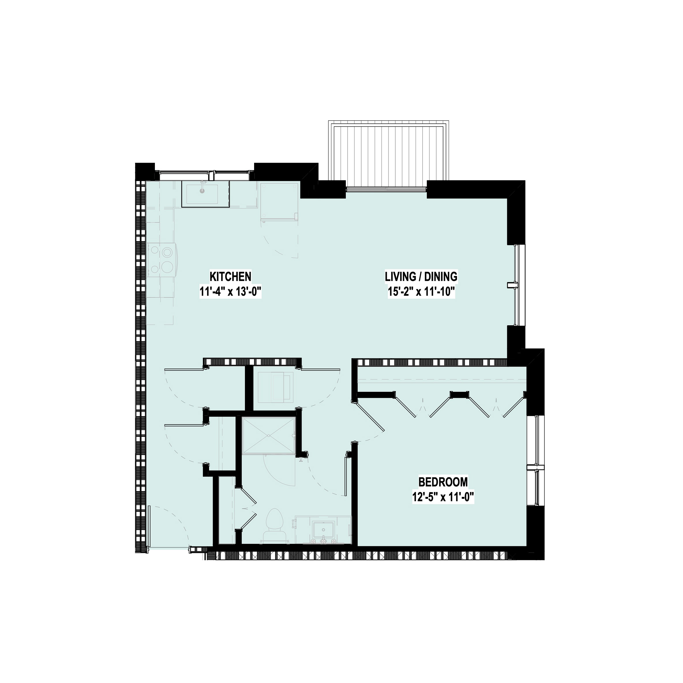 One bed apartment floor plan at City Summit Apartments