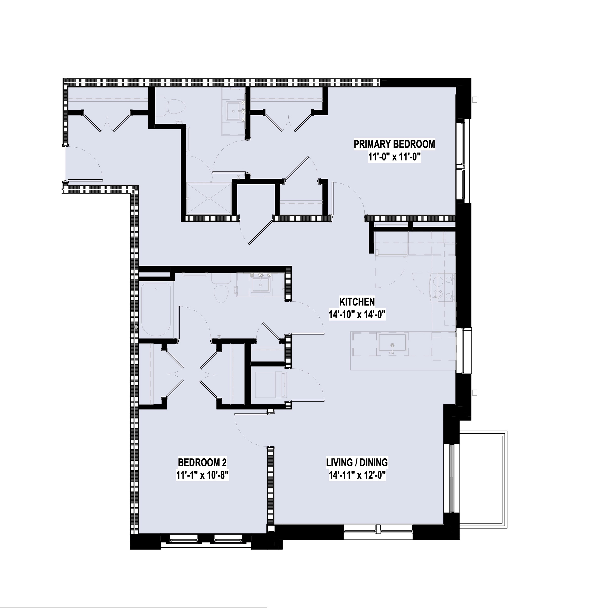 two bedroom apartment floor plan at City Summit Apartments