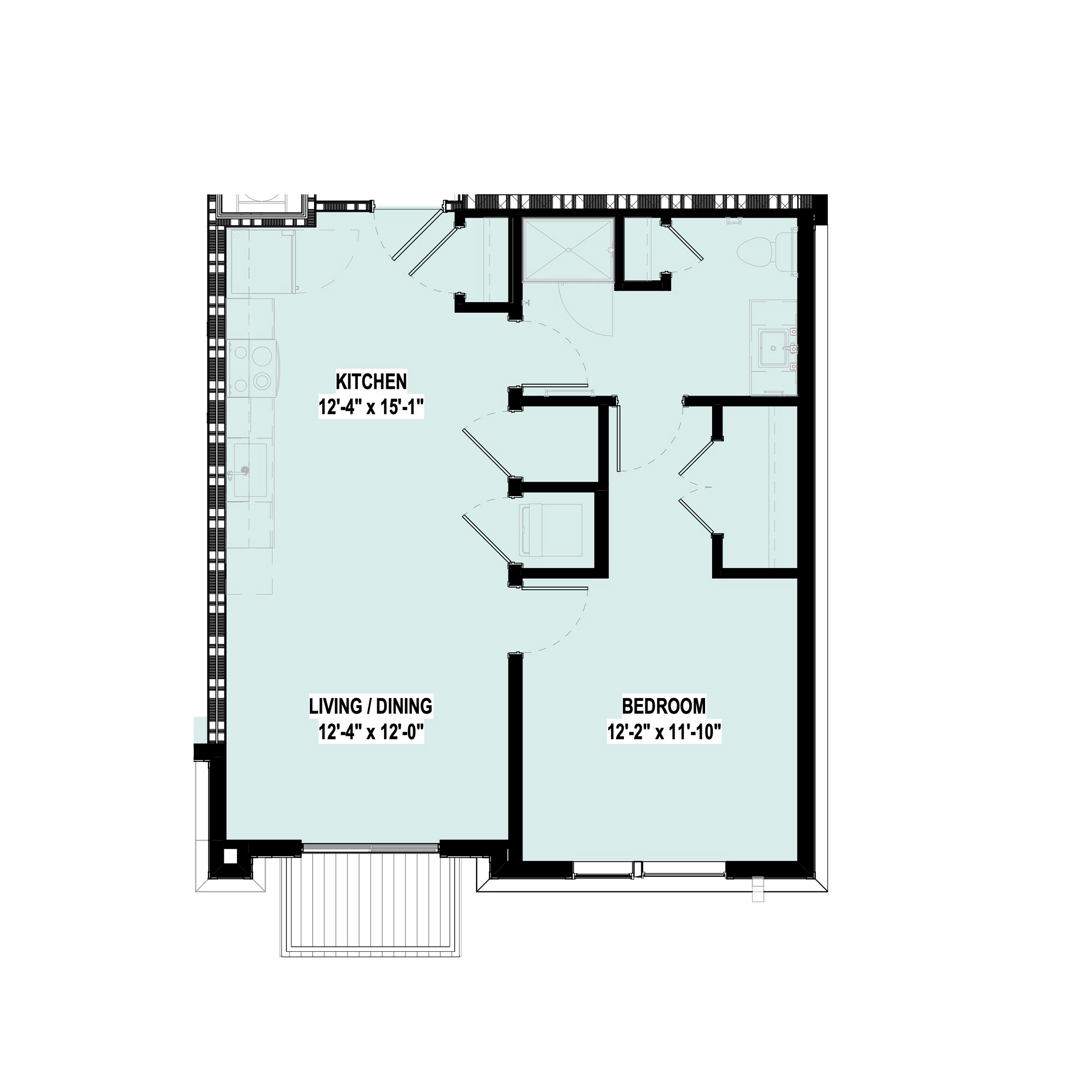 One bed apartment floor plan at City Summit Apartments