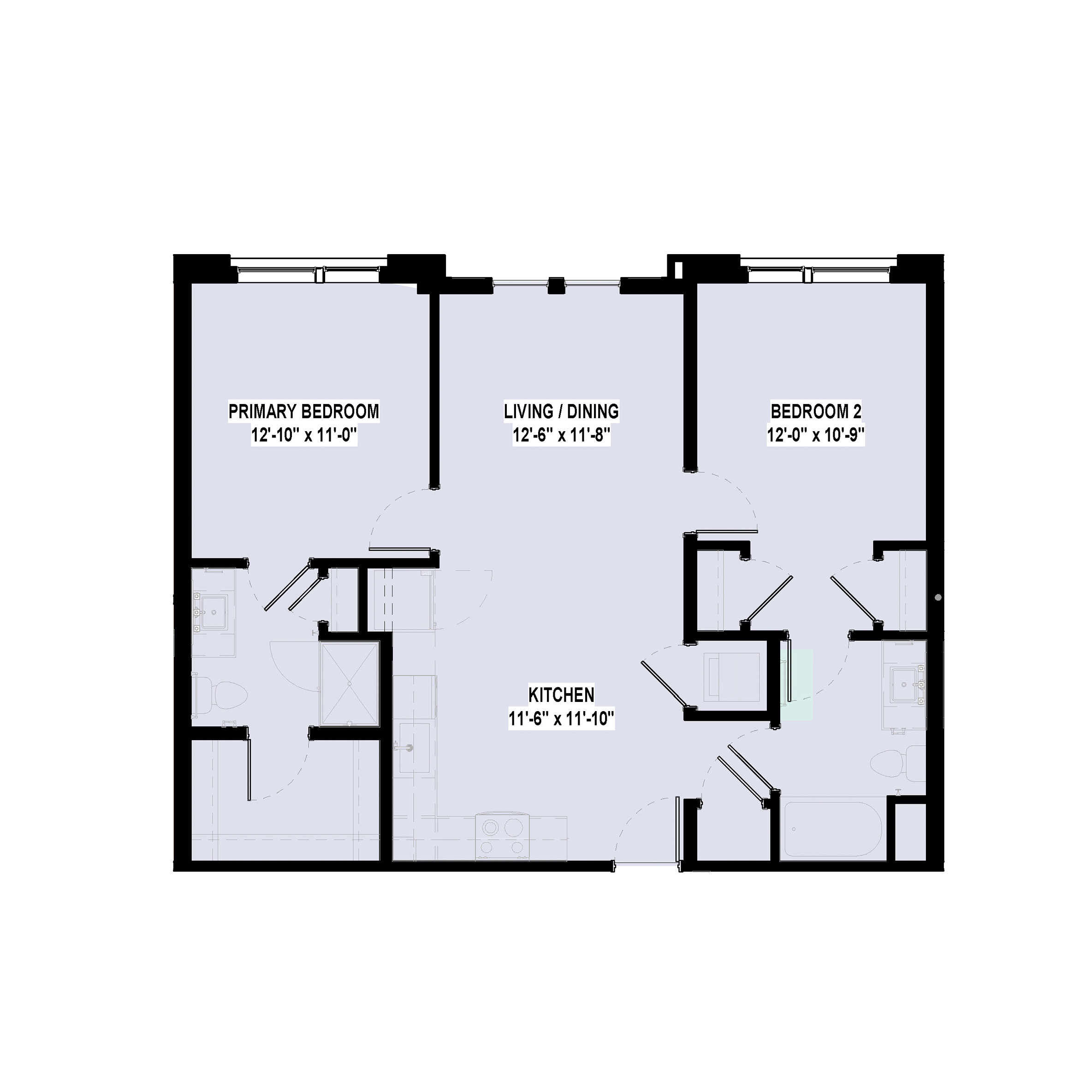 two bedroom apartment floor plan at City Summit Apartments