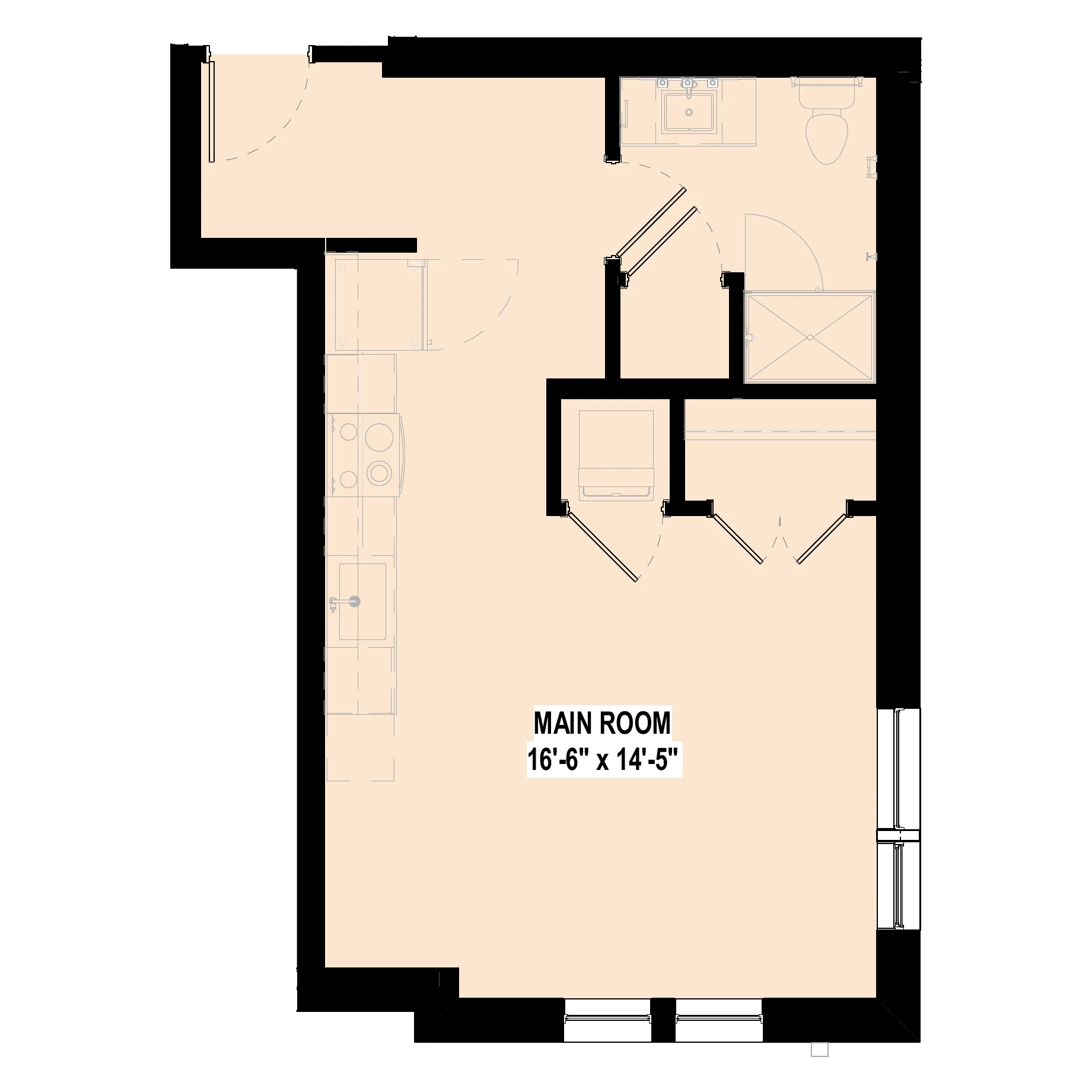 Studio apartment floor plan at City Summit Apartments