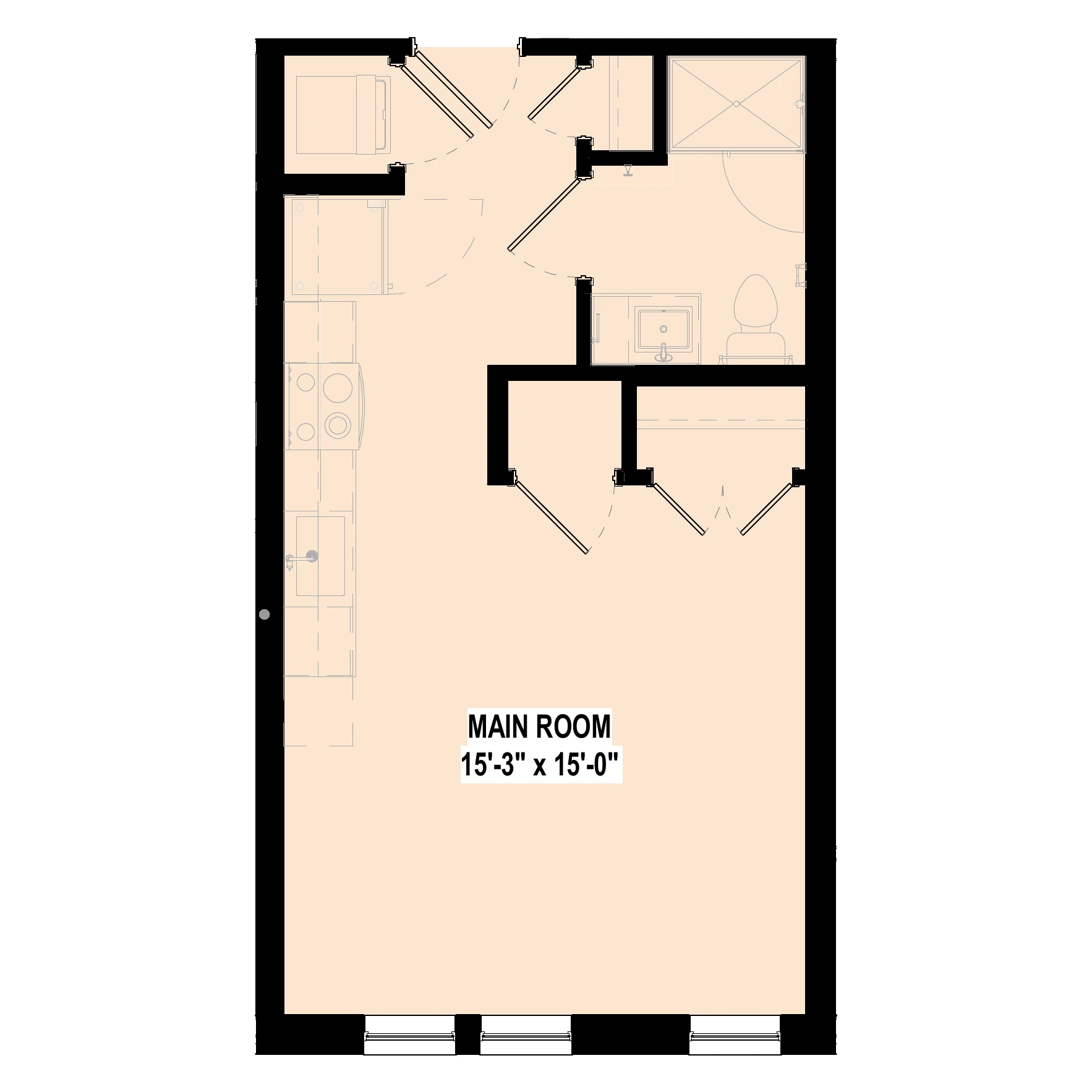 Studio apartment floor plan at City Summit Apartments