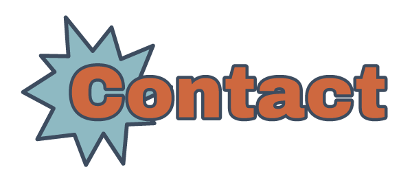 The word 'Contact' in bold, orange letters with a blue starburst shape behind the letter C.