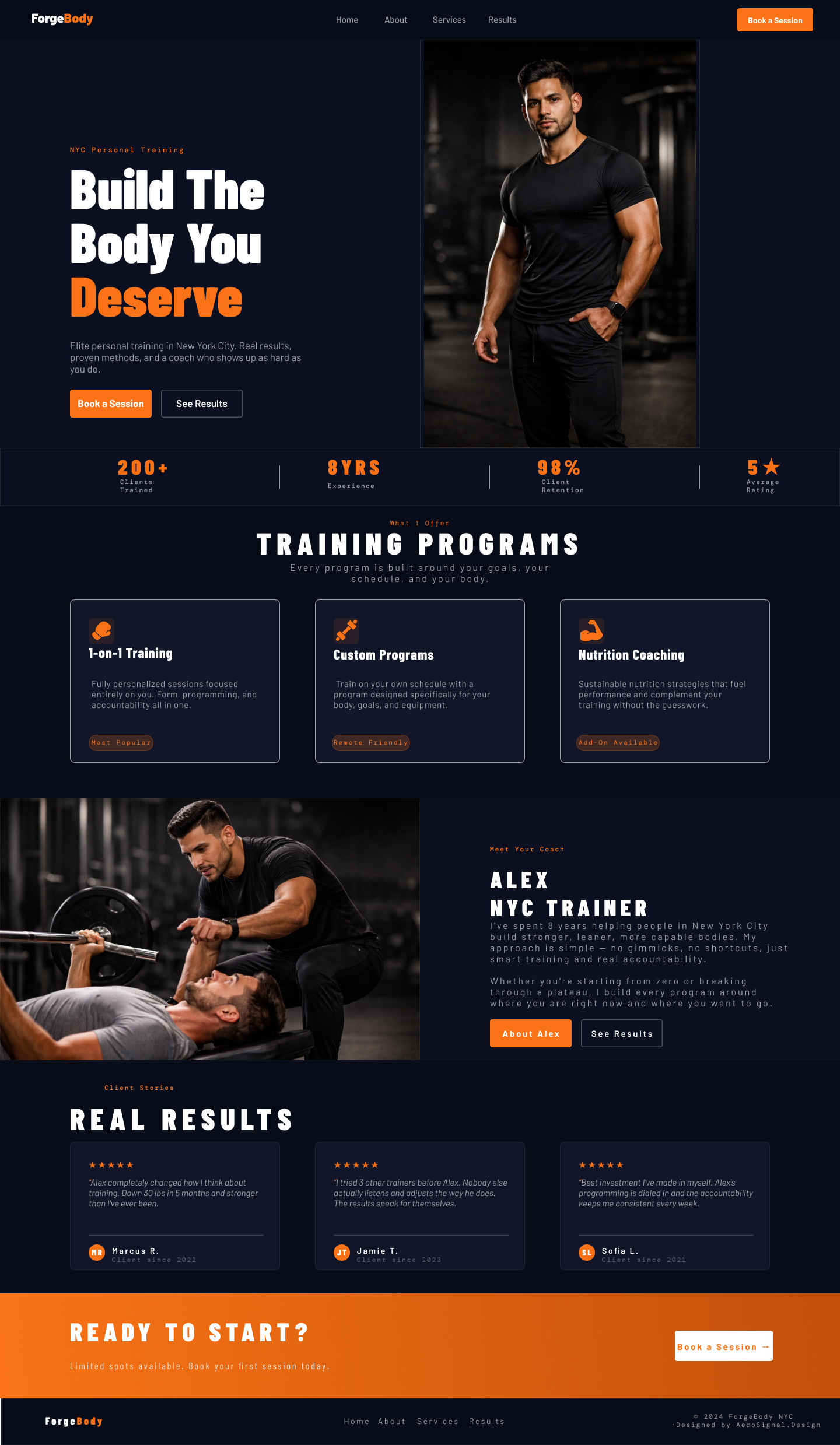 ForgeBody's homepage display
