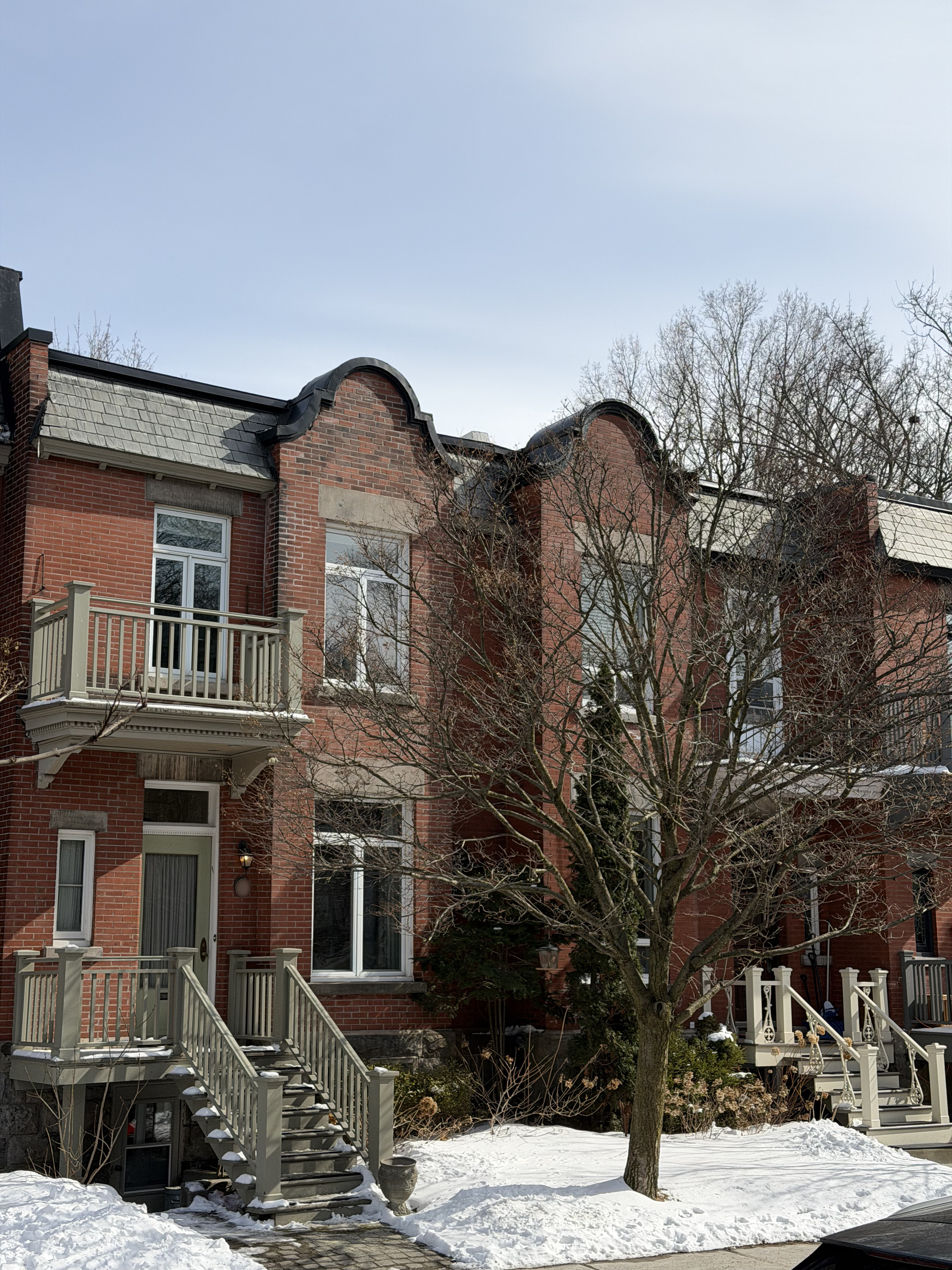 Montreal row houses with exposed brick facades vulnerable to moisture damage